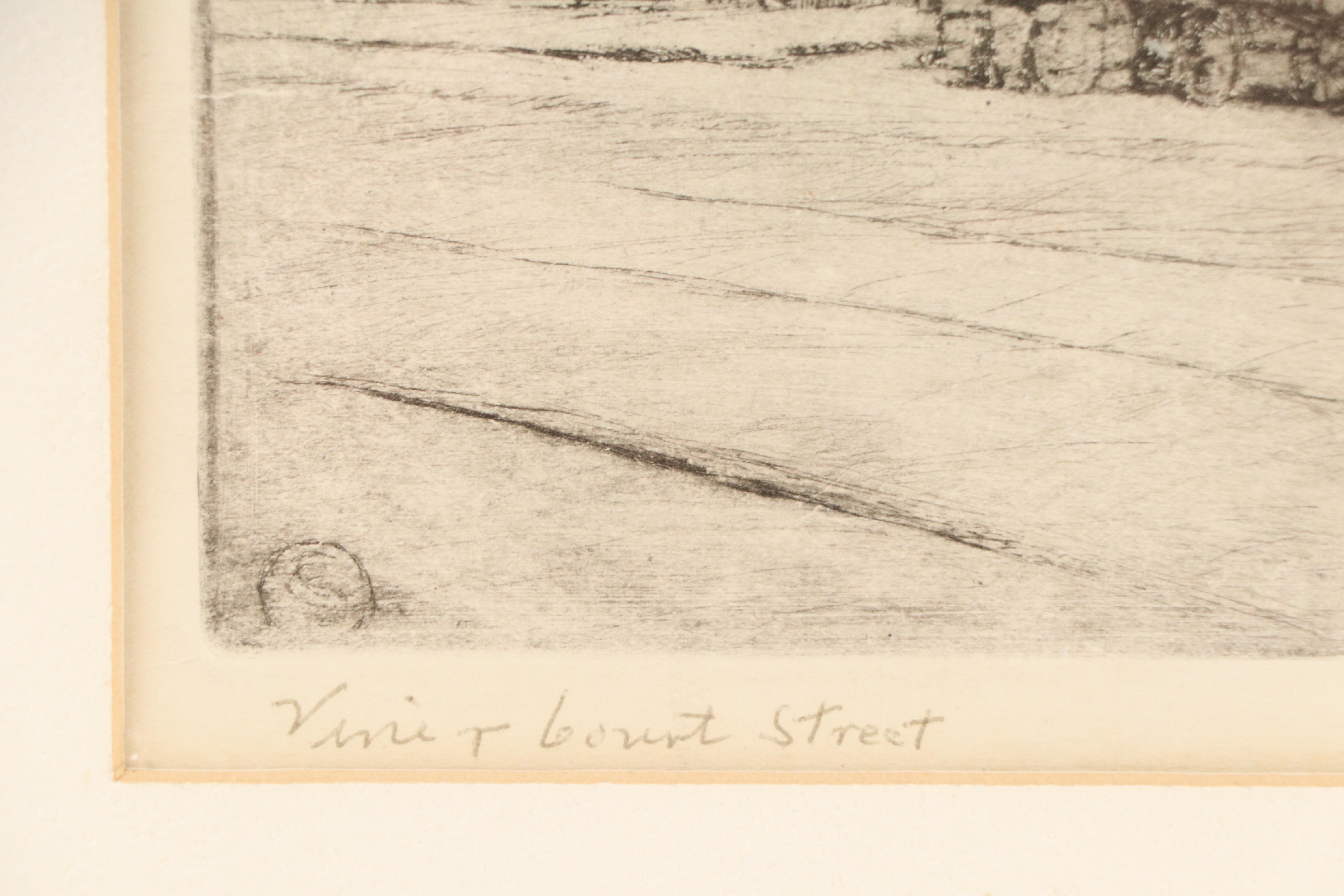 Charles C. Svendsen Cityscape Etching "Vine & Court Street," Early 20th Century