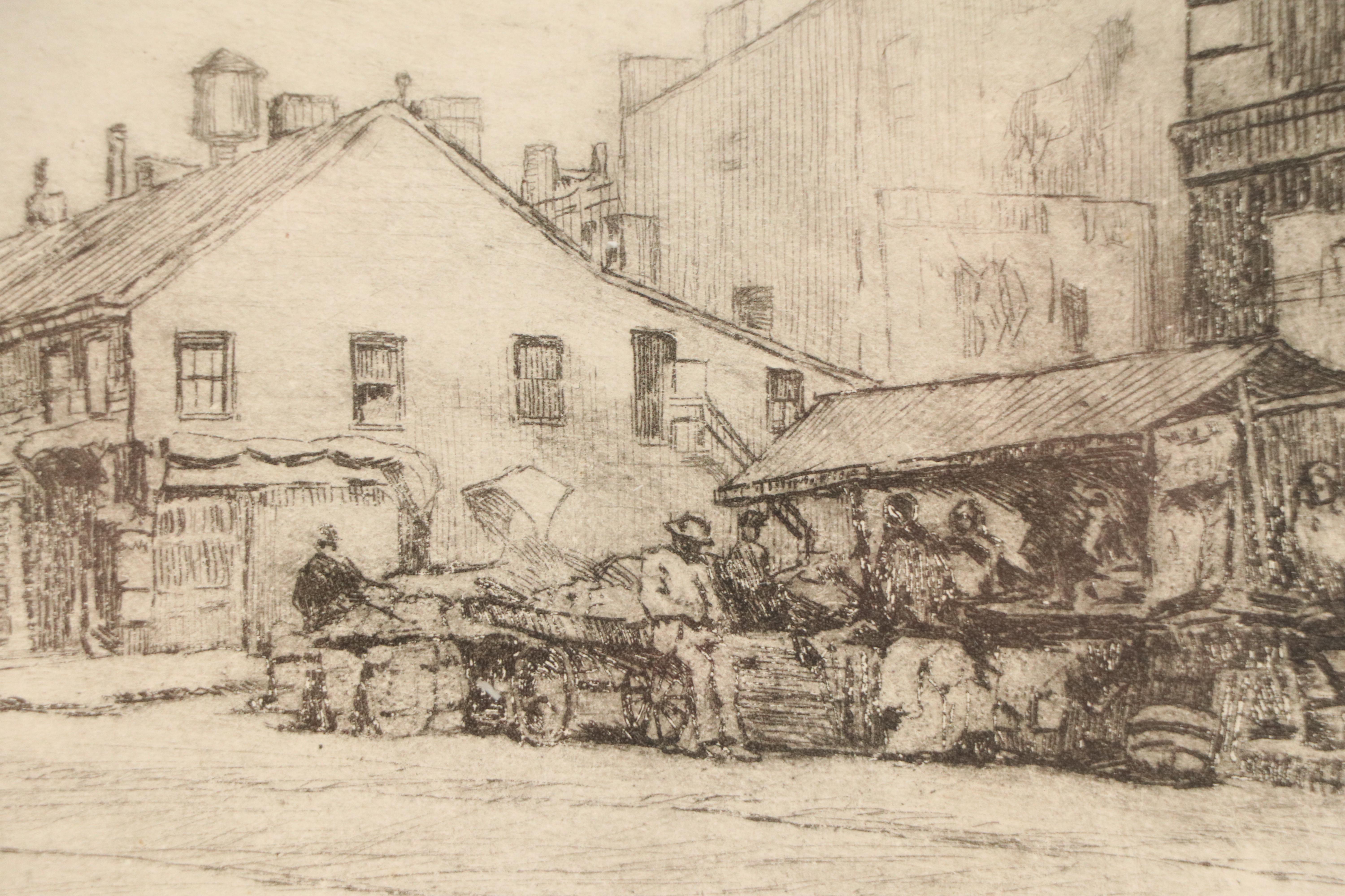 Charles C. Svendsen Cityscape Etching "Vine & Court Street," Early 20th Century