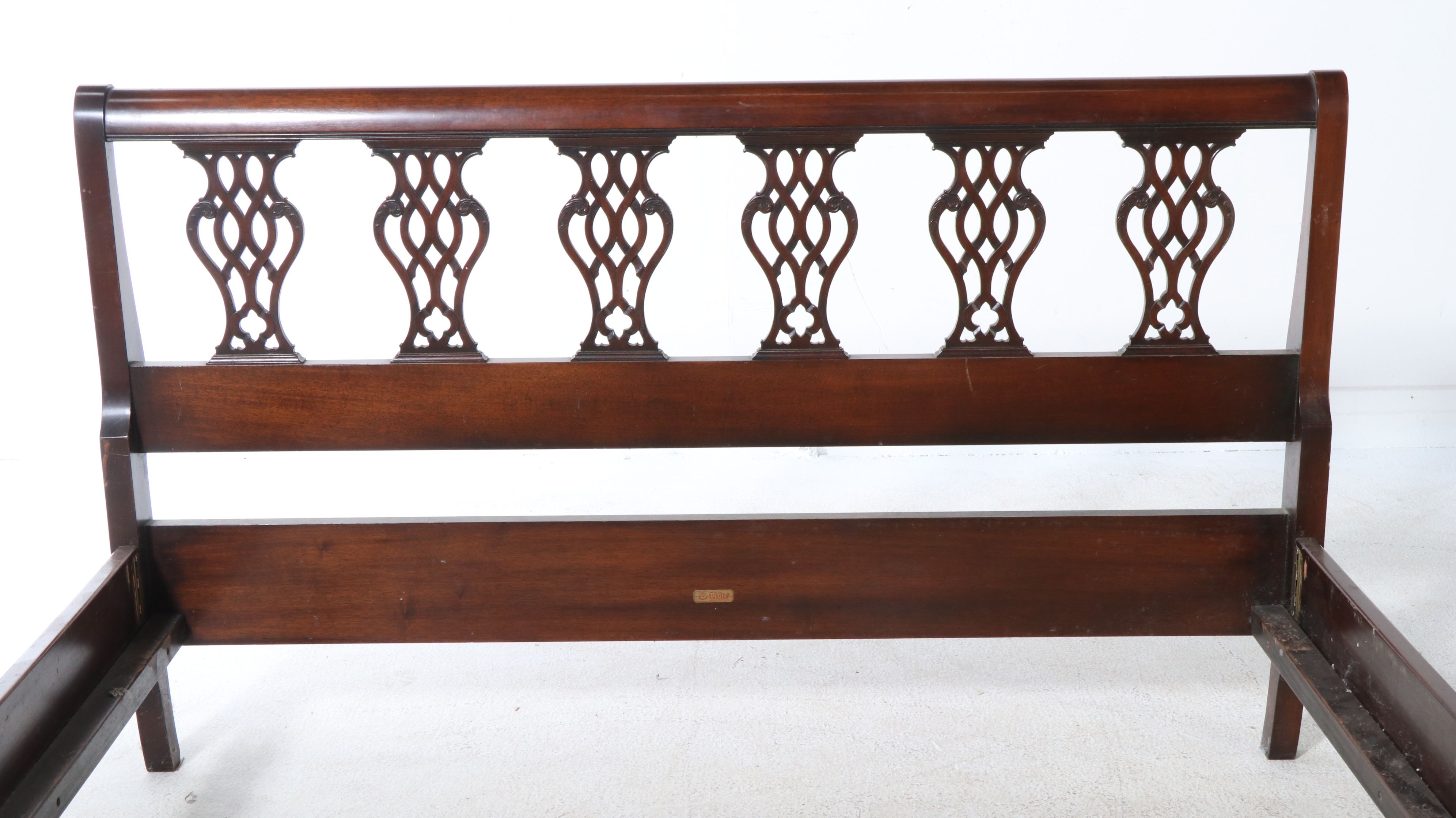 Rackstraw English Mahogany Chippendale Style Bed Frame, Early to Mid-20th C.