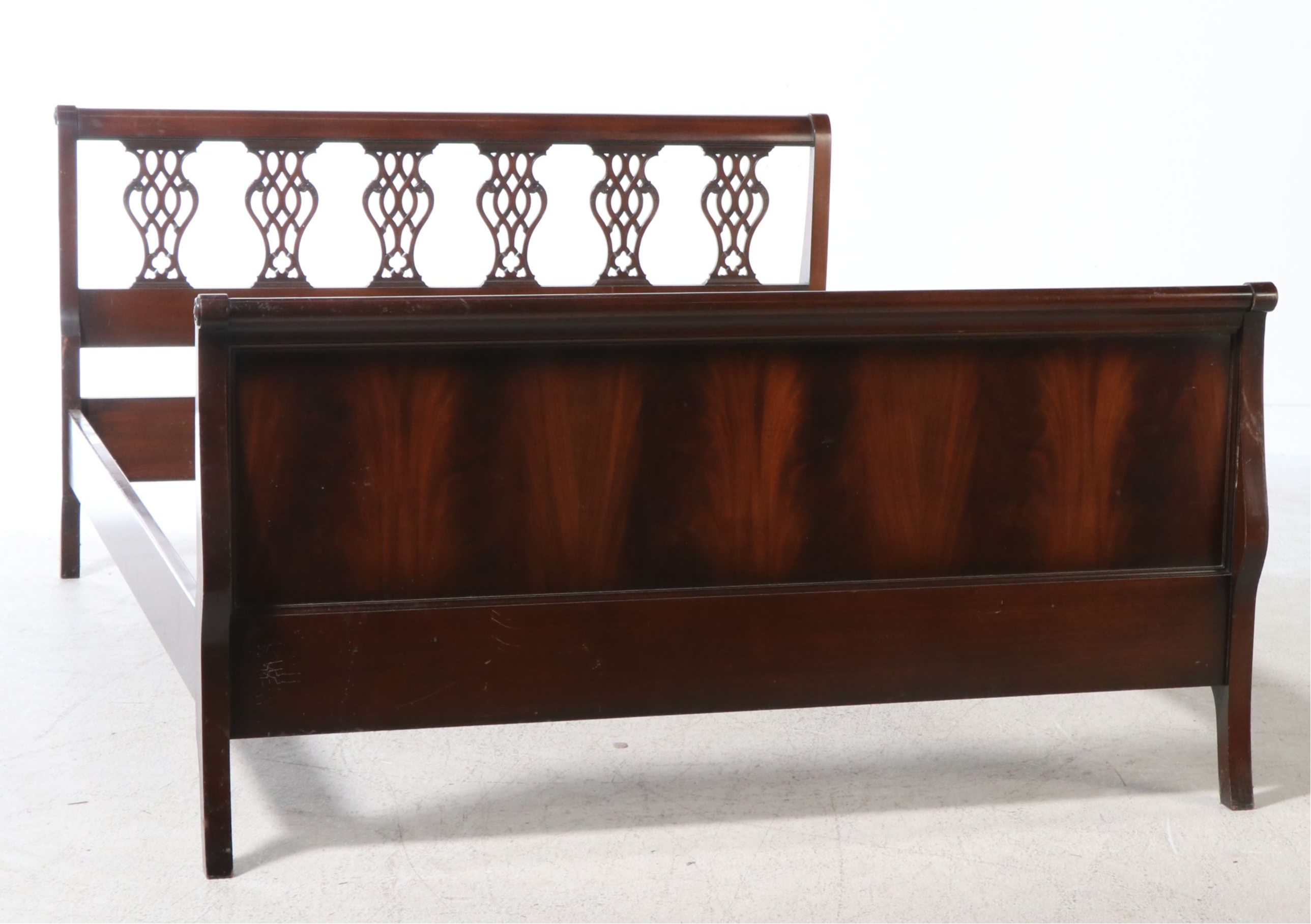 Rackstraw English Mahogany Chippendale Style Bed Frame, Early to Mid-20th C.