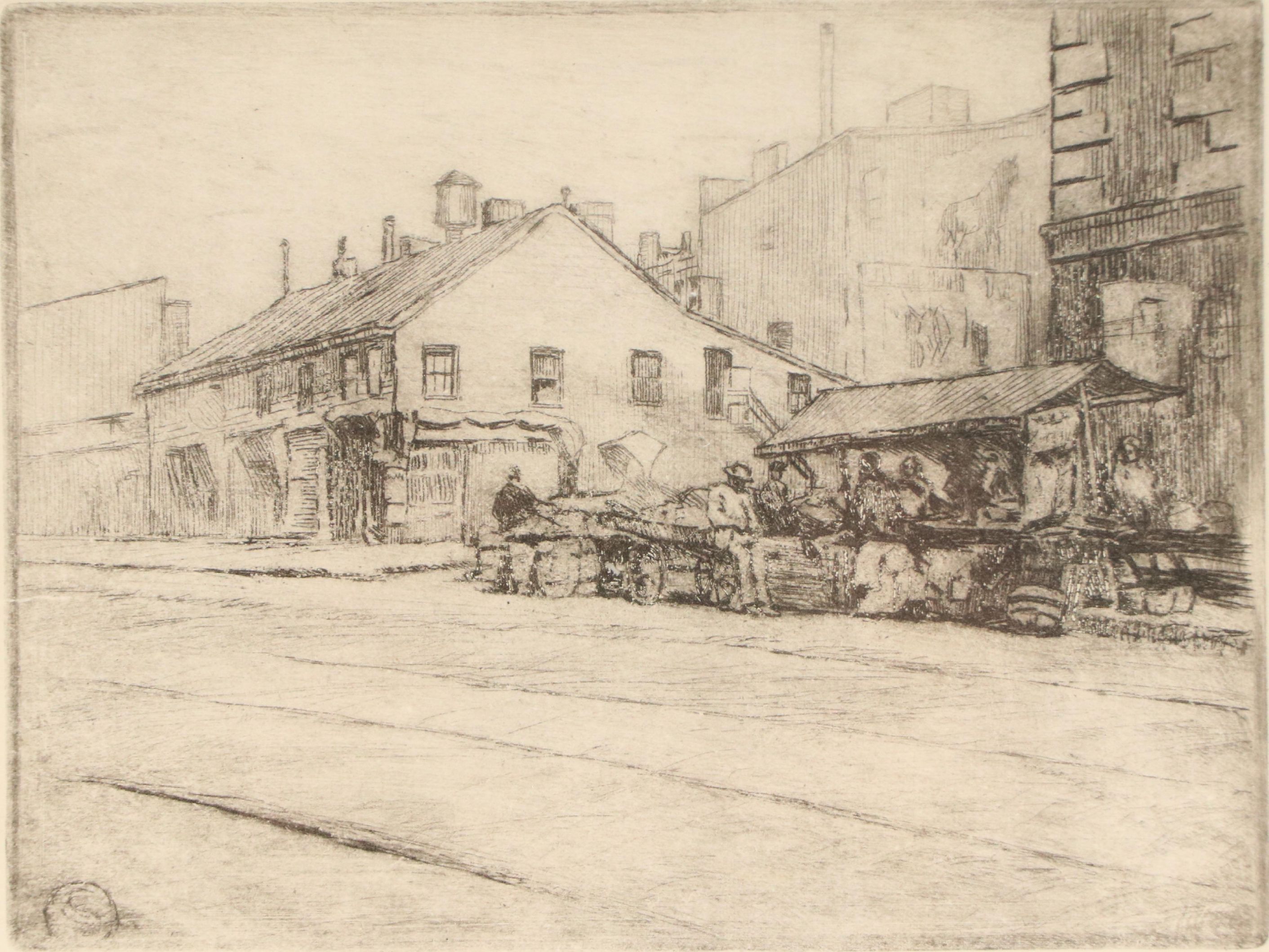 Charles C. Svendsen Cityscape Etching "Vine & Court Street," Early 20th Century