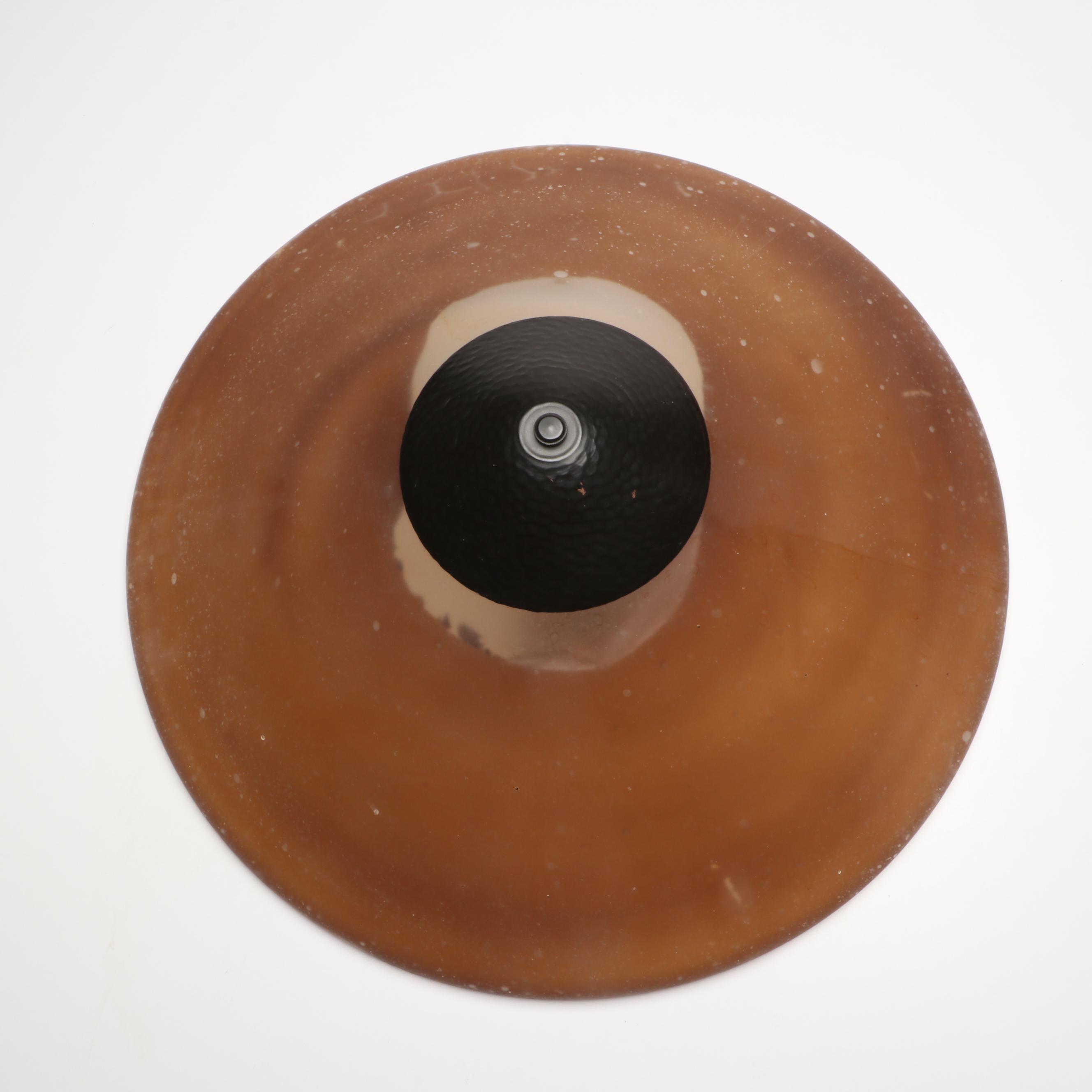 Arts and Crafts Style Hammered Metal Table Lamp with Frosted Glass Shade