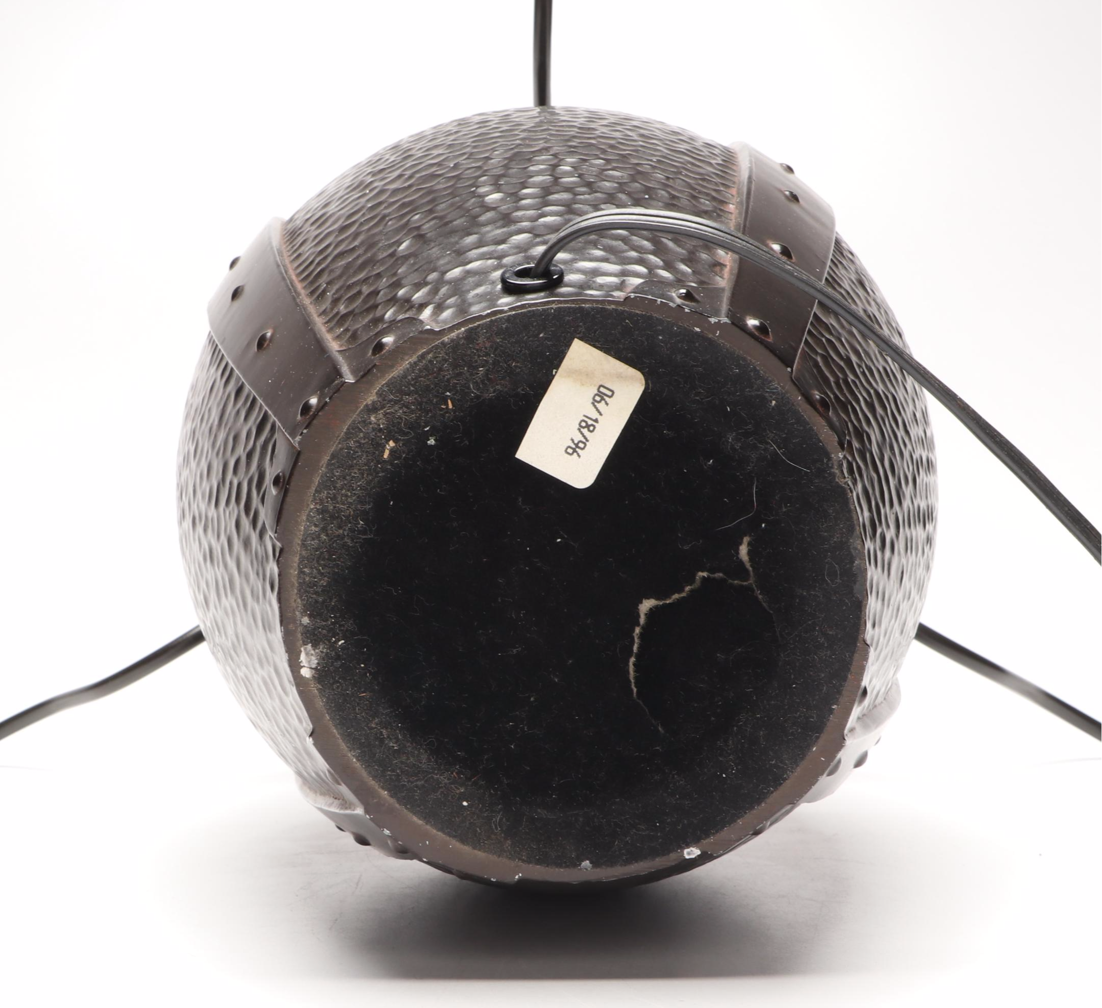 Arts and Crafts Style Hammered Metal Table Lamp with Frosted Glass Shade