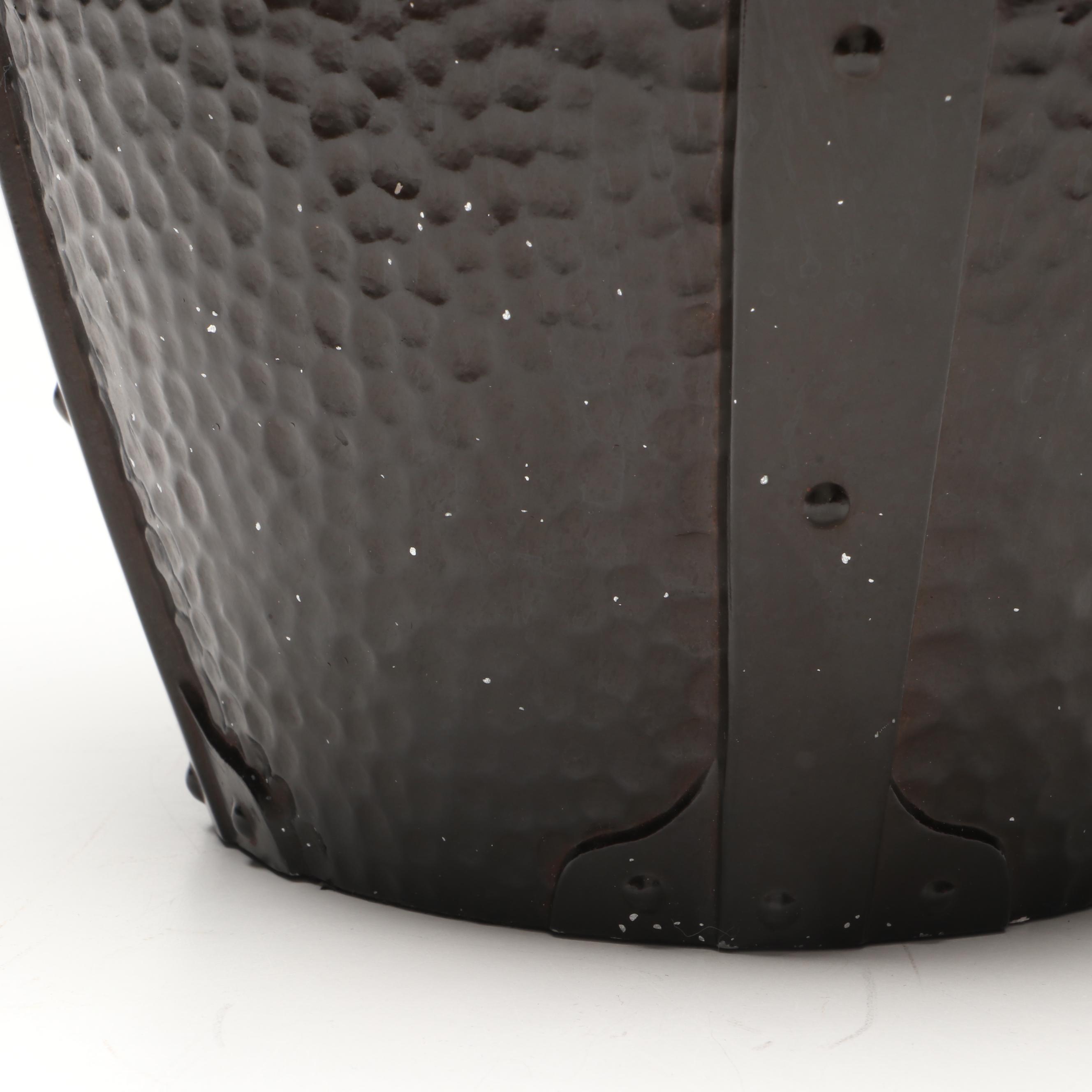 Arts and Crafts Style Hammered Metal Table Lamp with Frosted Glass Shade