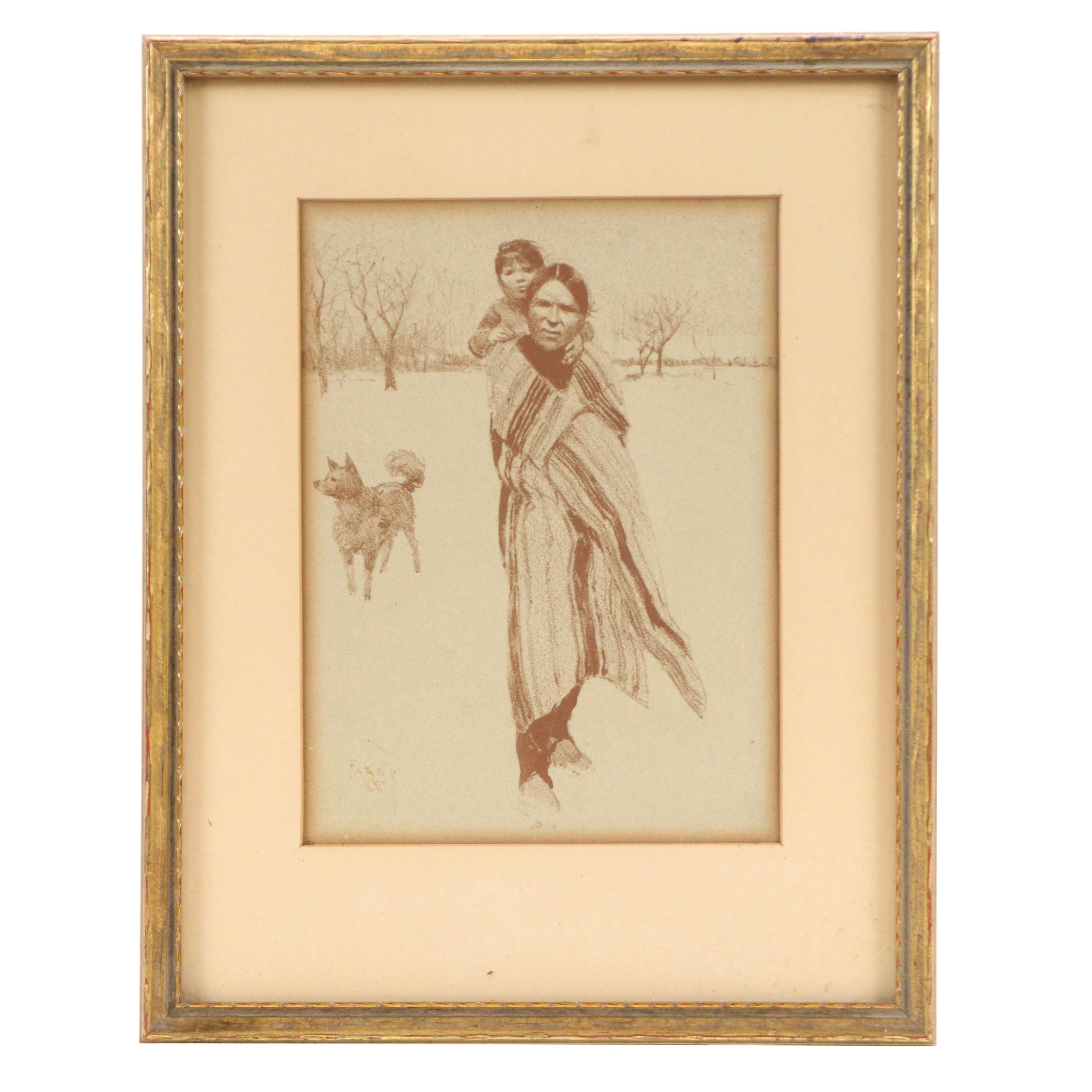 Henry F. Farny Lithograph "Papoose and Squaw," Circa 1900