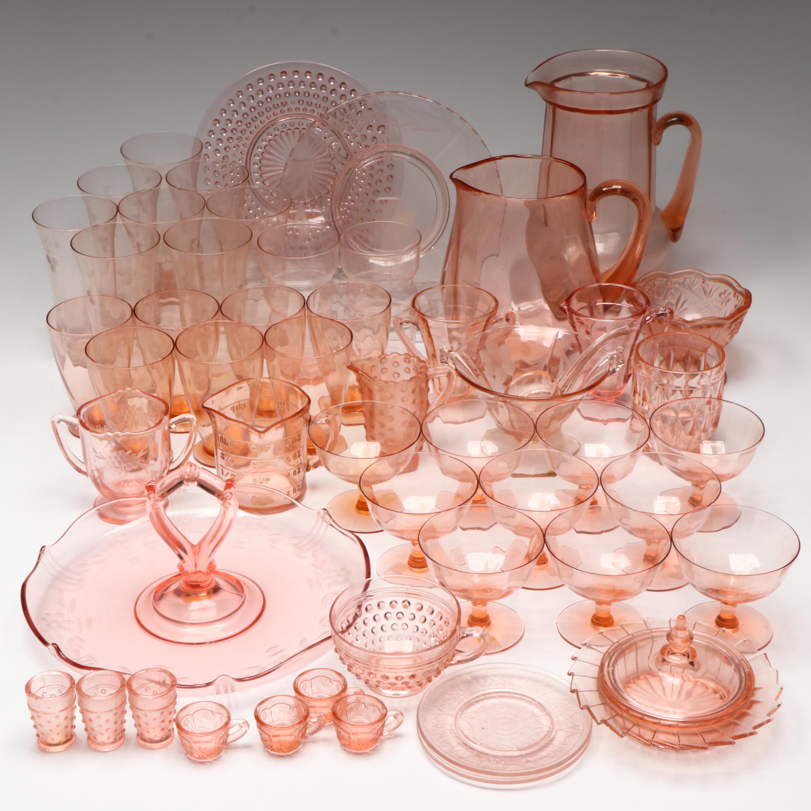 Anchor Hocking "Pink Hobnail" with Other Pink Depression Glass Tableware