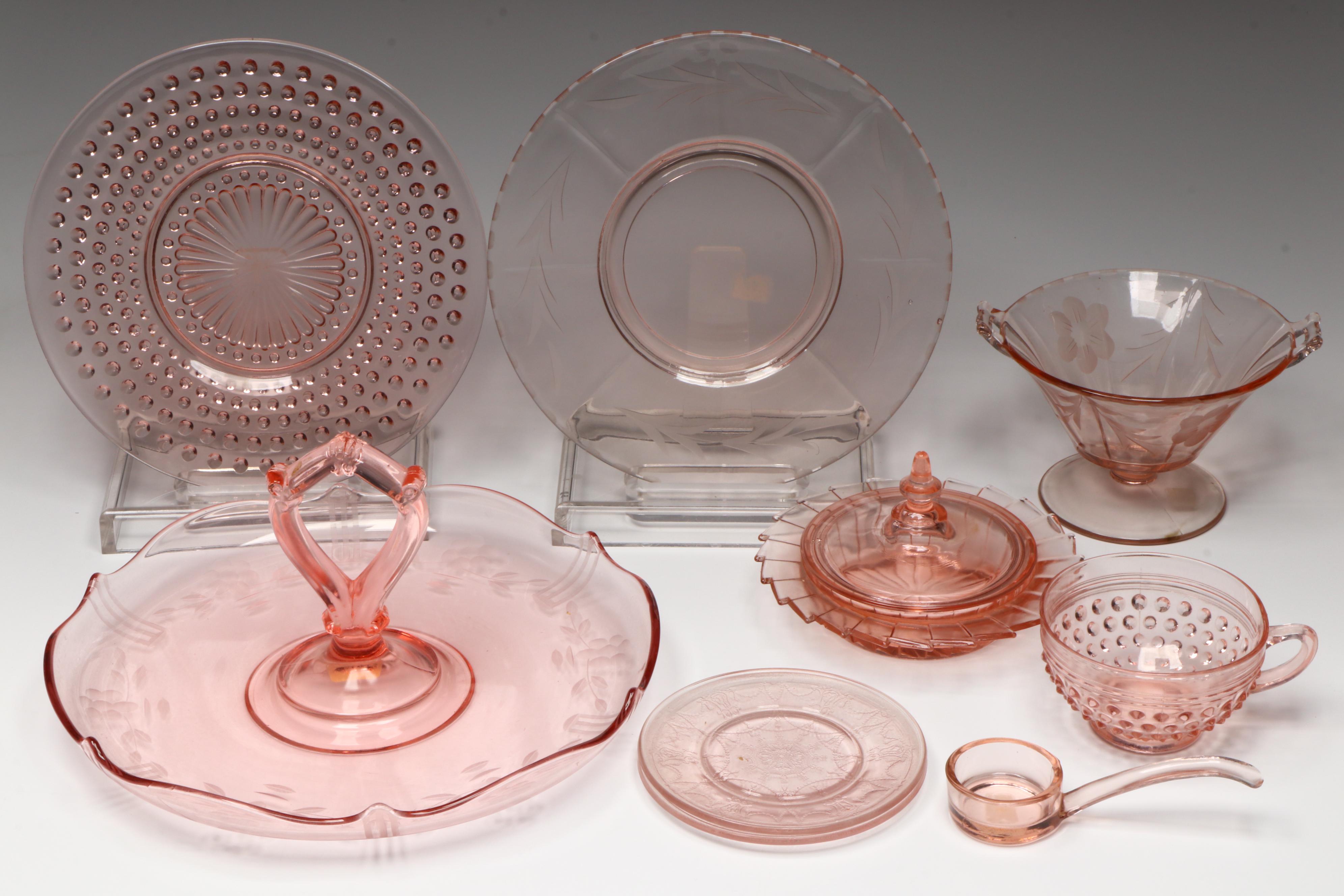 Anchor Hocking "Pink Hobnail" with Other Pink Depression Glass Tableware