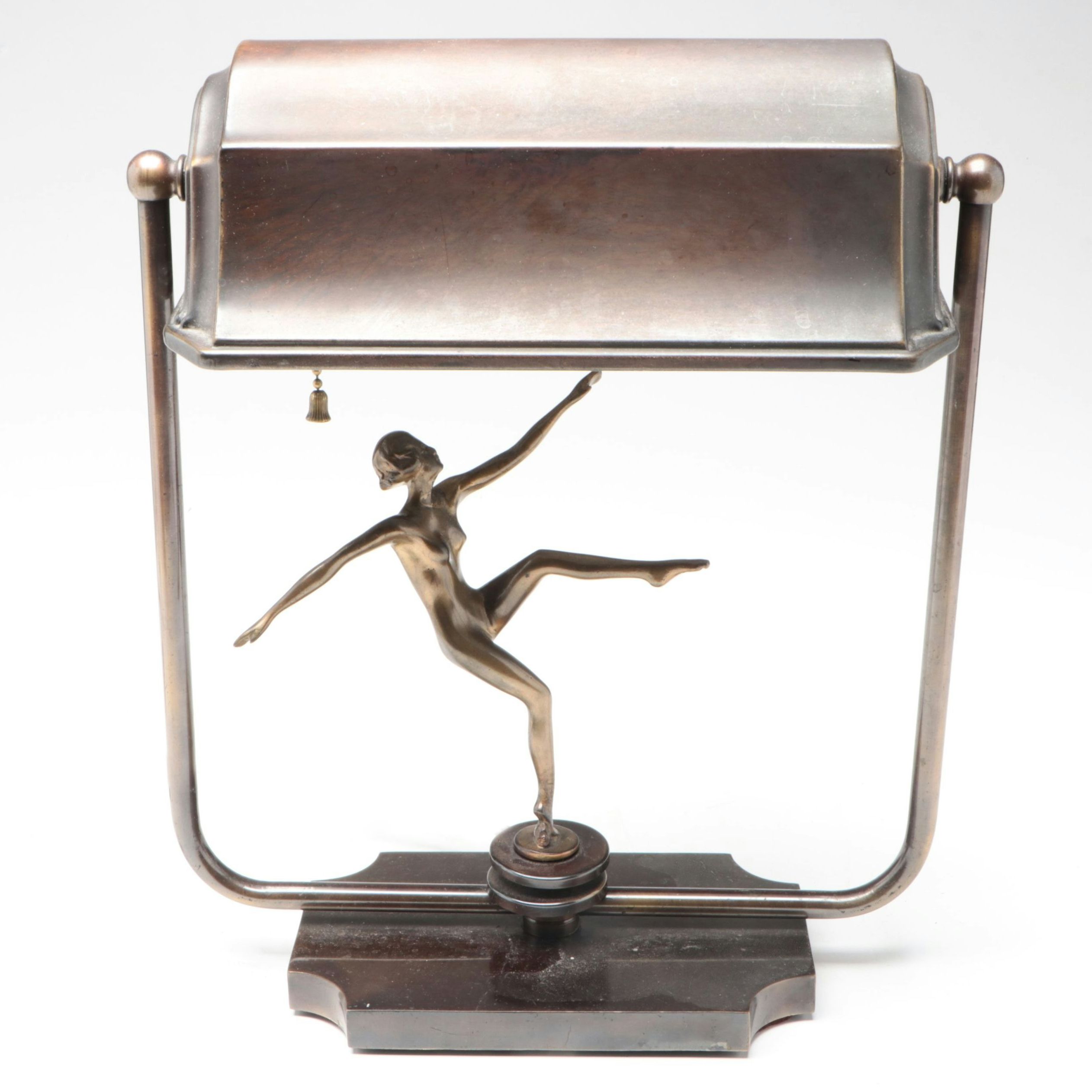 Art Deco Style Bronze Finish Metal Desk Lamp with Brass Figure of Nude Woman