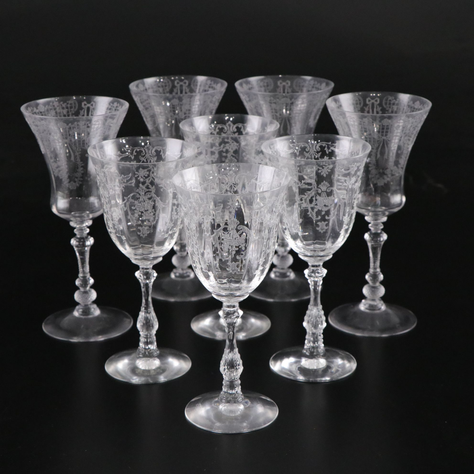 Cambridge "Minerva" and Fostoria "Navarre" Etched Crystal Goblets