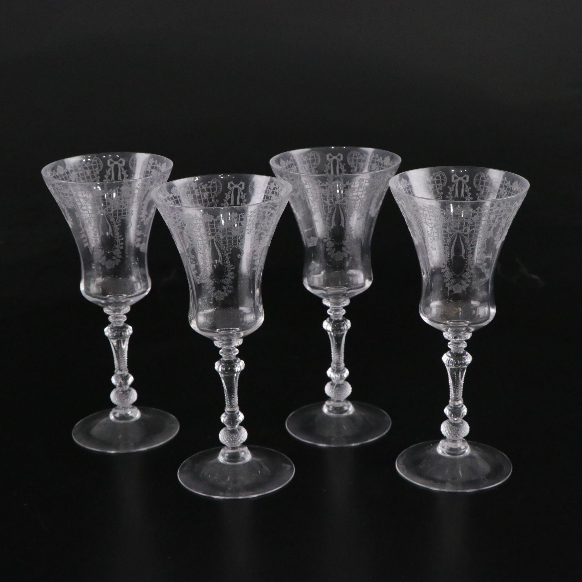 Cambridge "Minerva" and Fostoria "Navarre" Etched Crystal Goblets