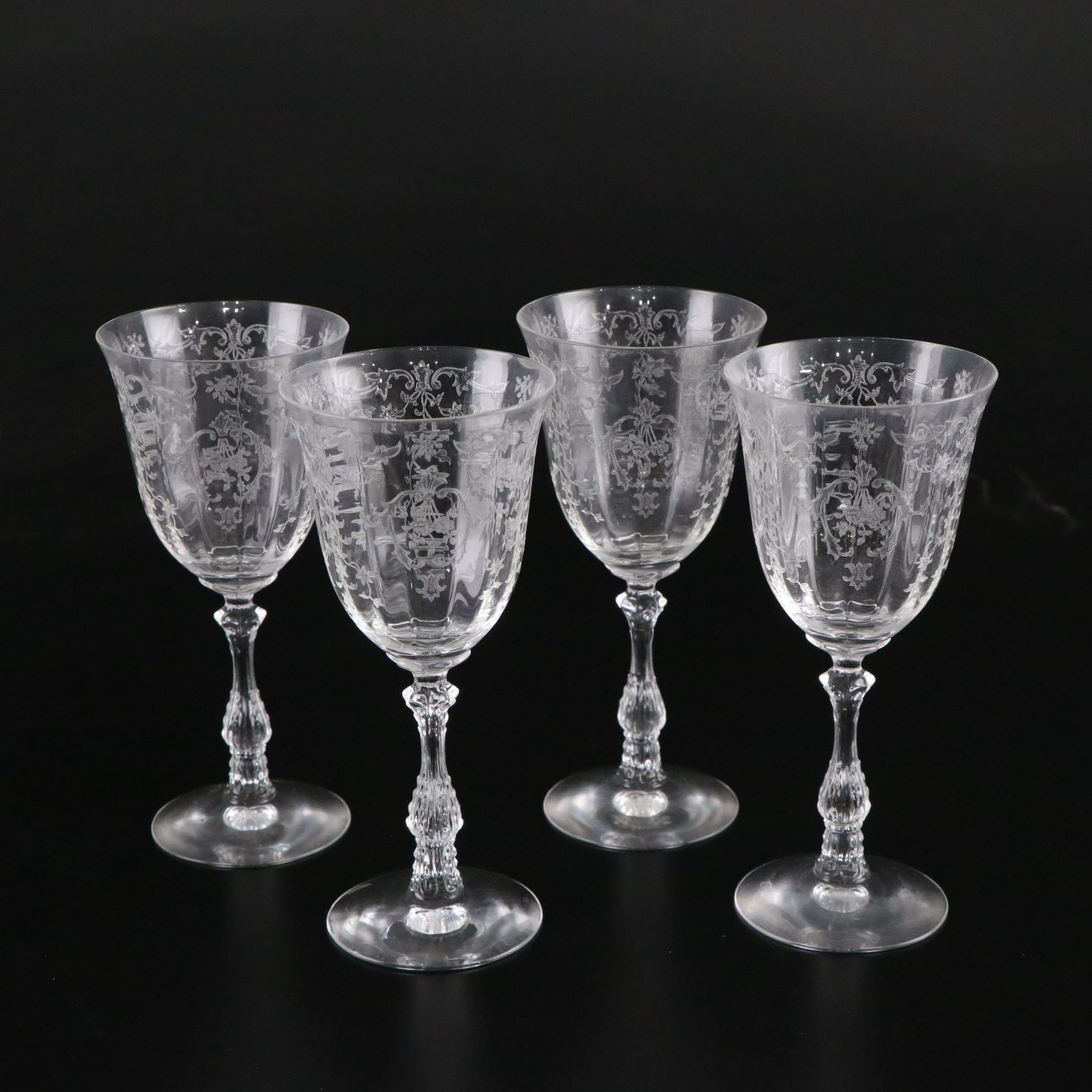 Cambridge "Minerva" and Fostoria "Navarre" Etched Crystal Goblets