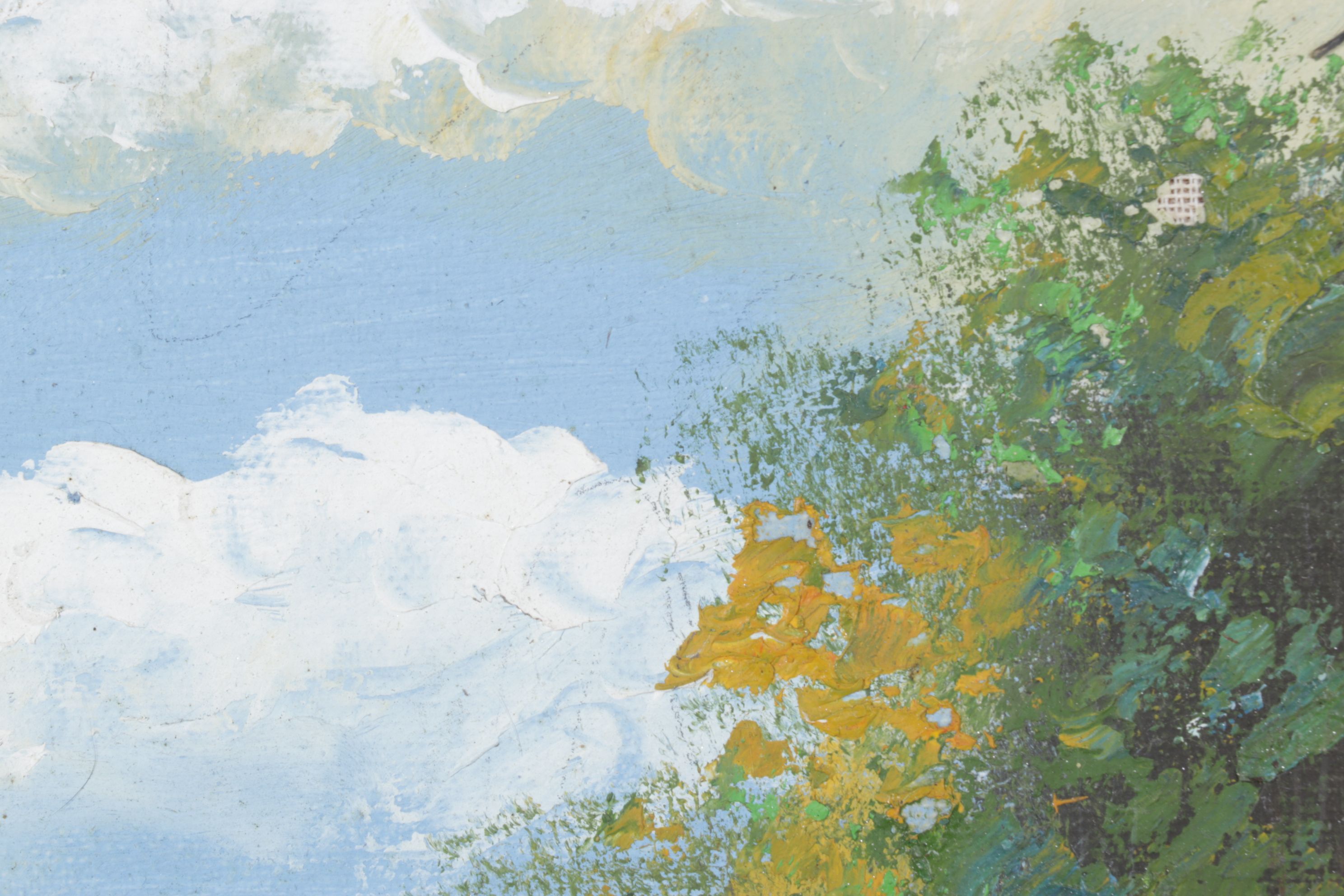 Impressionist Landscape Oil Painting of Wildflower Meadow with Distant Church