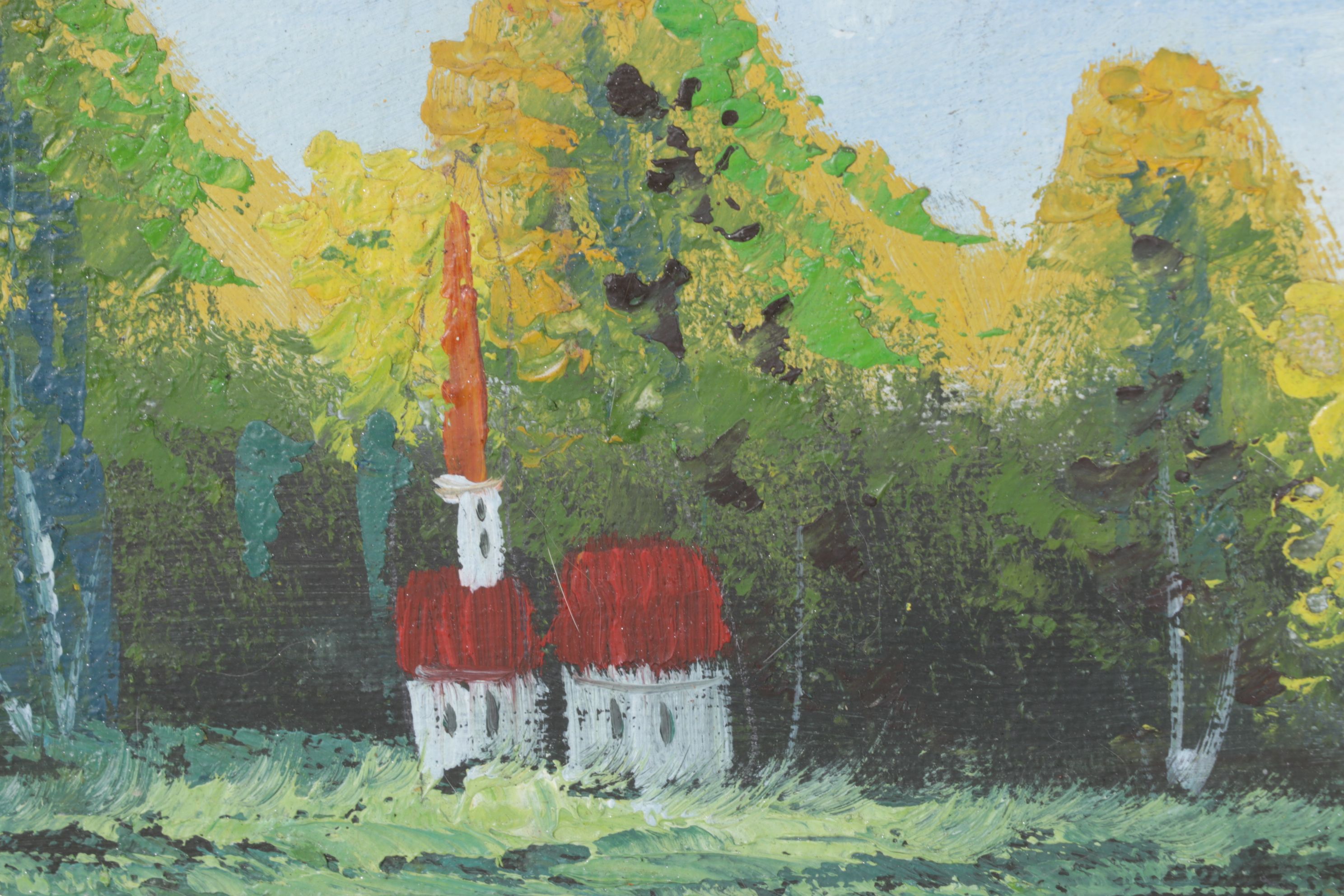 Impressionist Landscape Oil Painting of Wildflower Meadow with Distant Church