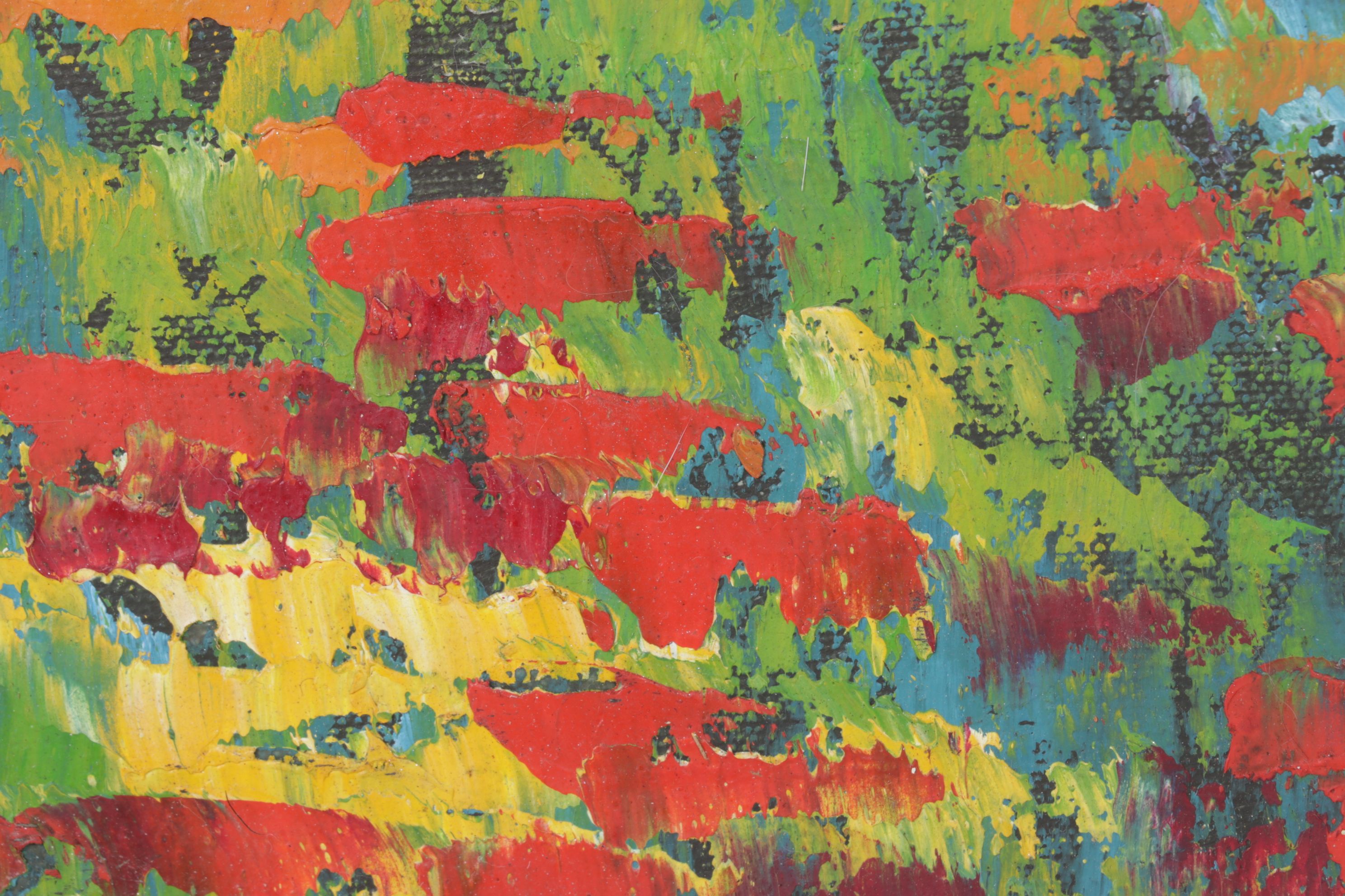 Impressionist Landscape Oil Painting of Wildflower Meadow with Distant Church