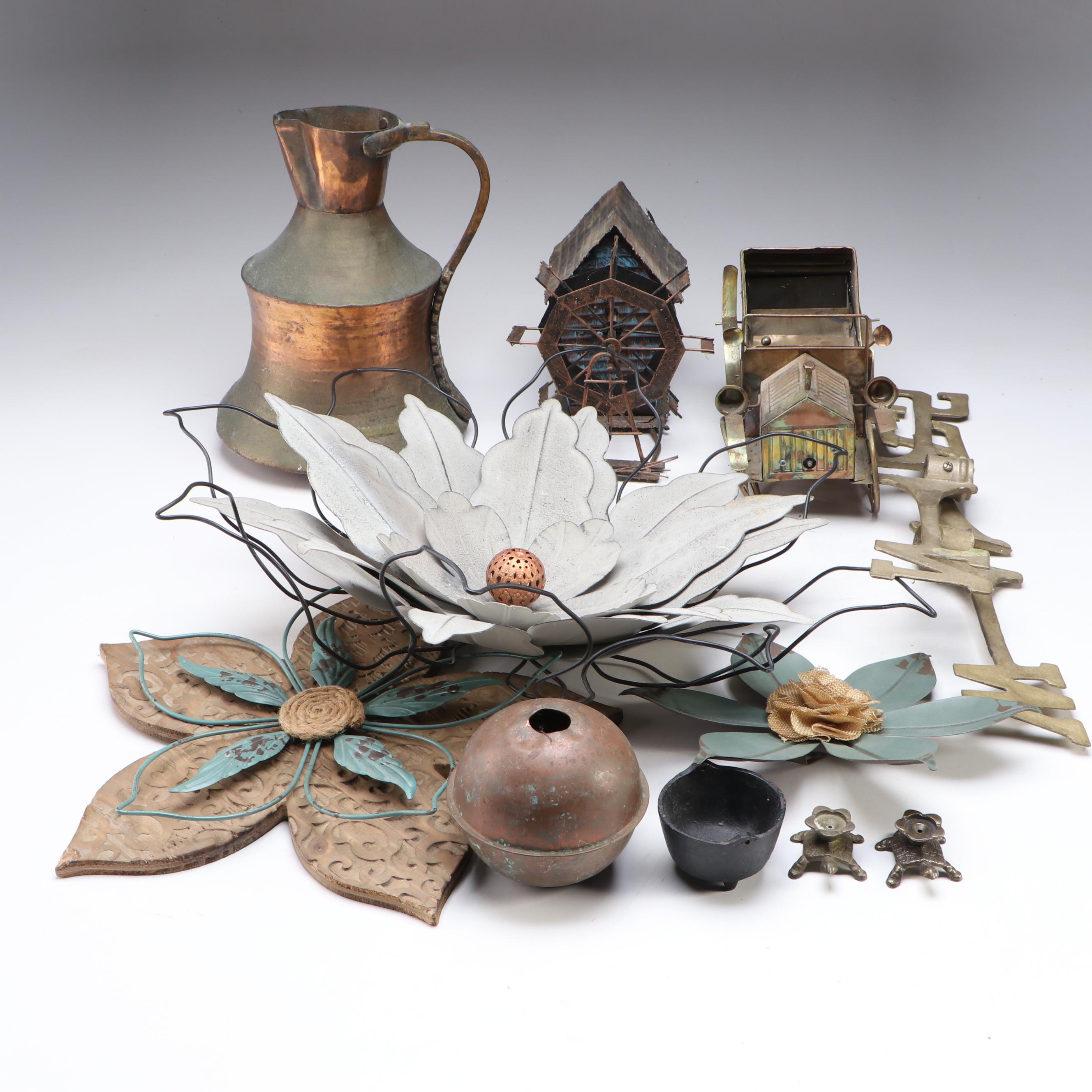 Wind-Up Music Box Car/Windmill, Copper Jug, Wall Décor, Incense Holders, More