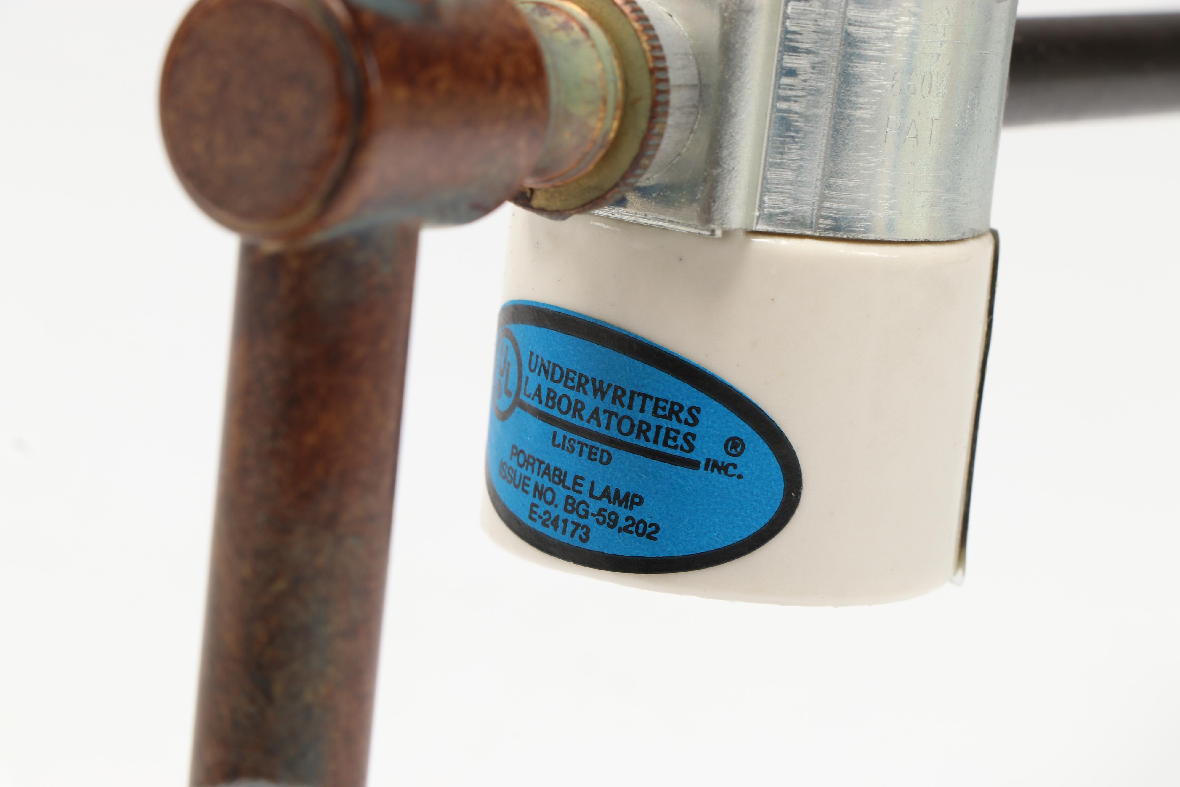 Art Deco Style Two Post Metal Table Lamp with Slag Glass Shade