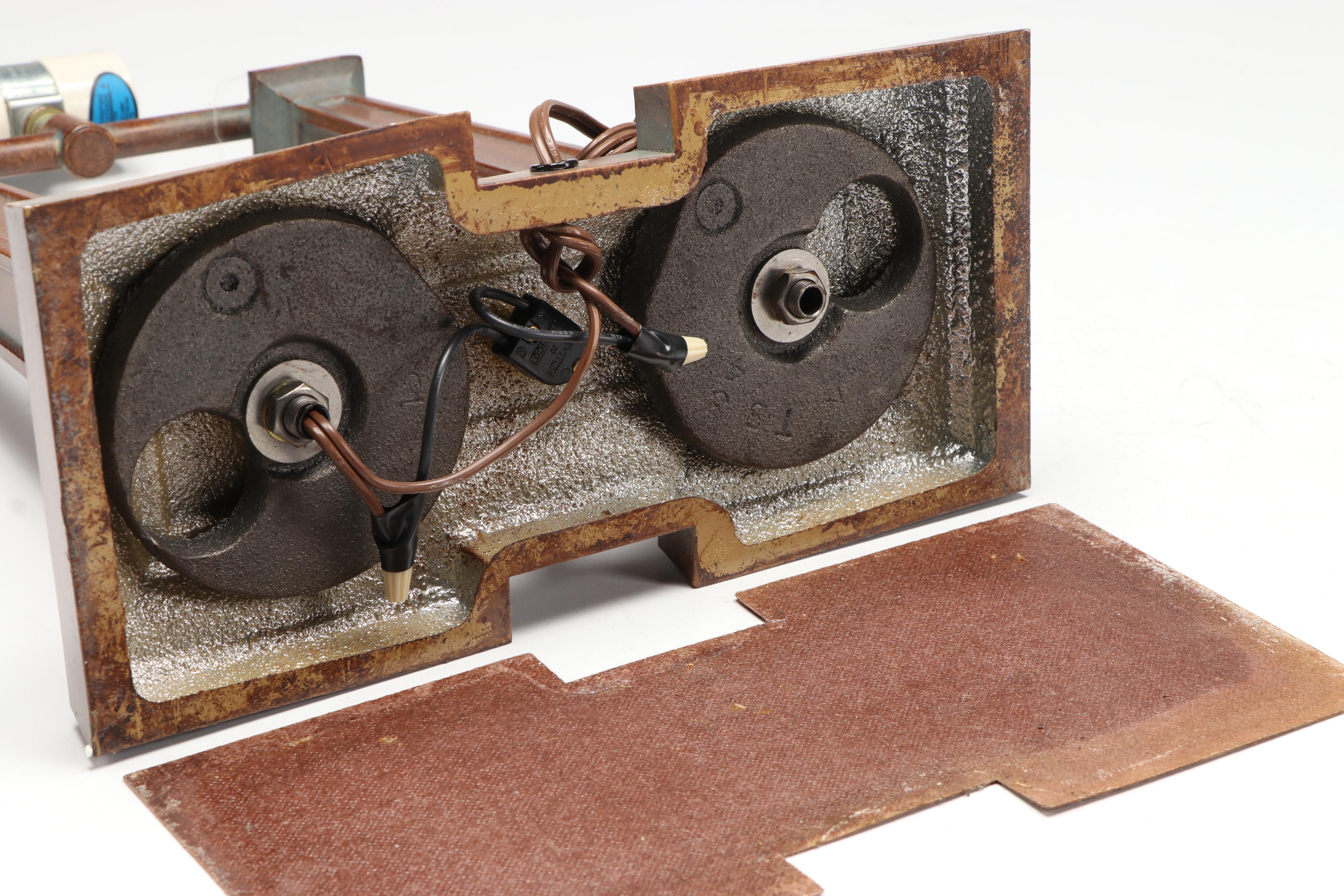 Art Deco Style Two Post Metal Table Lamp with Slag Glass Shade