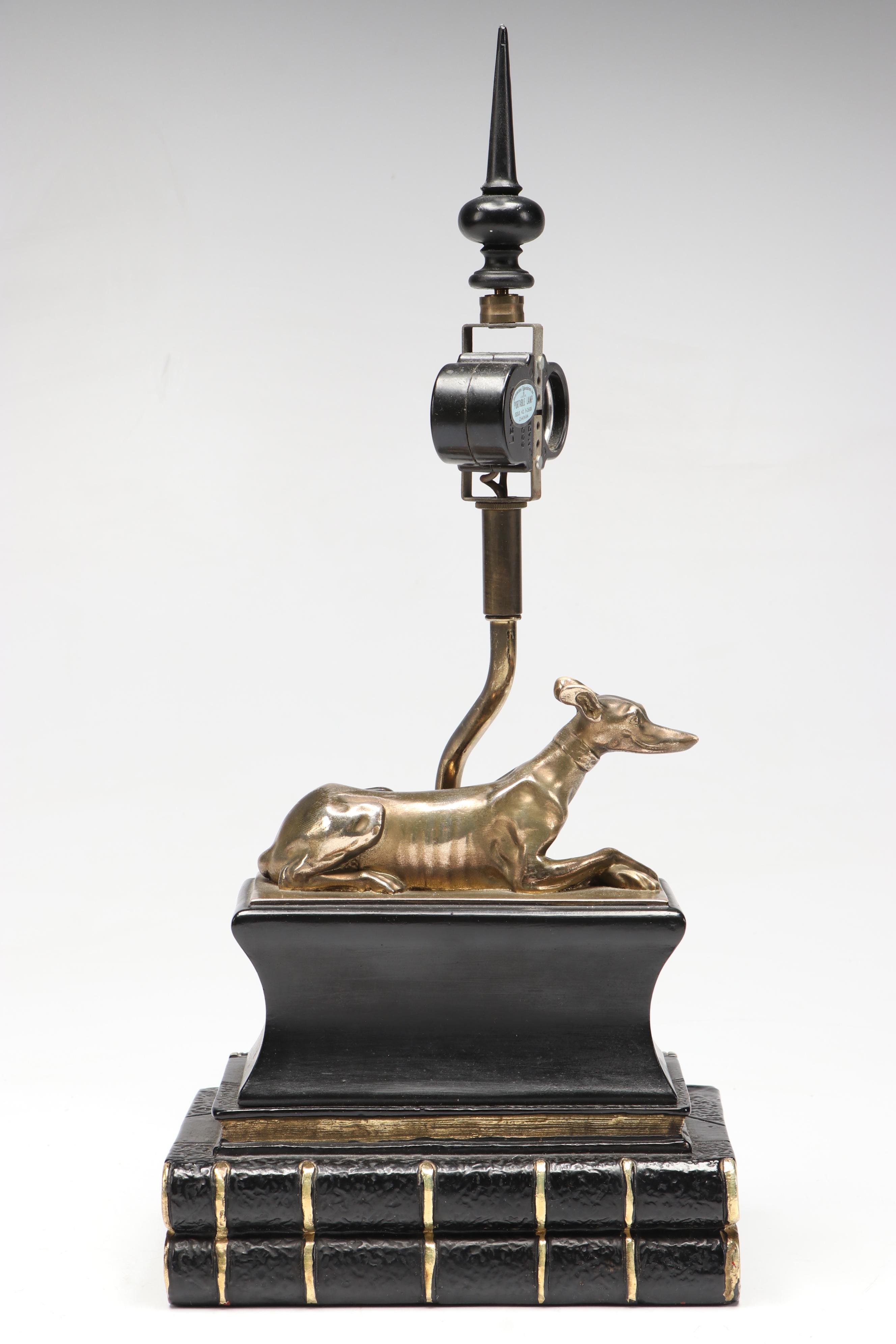 Chapman Greyhound Resting on Books Resin Table Lamp with Paper Shade