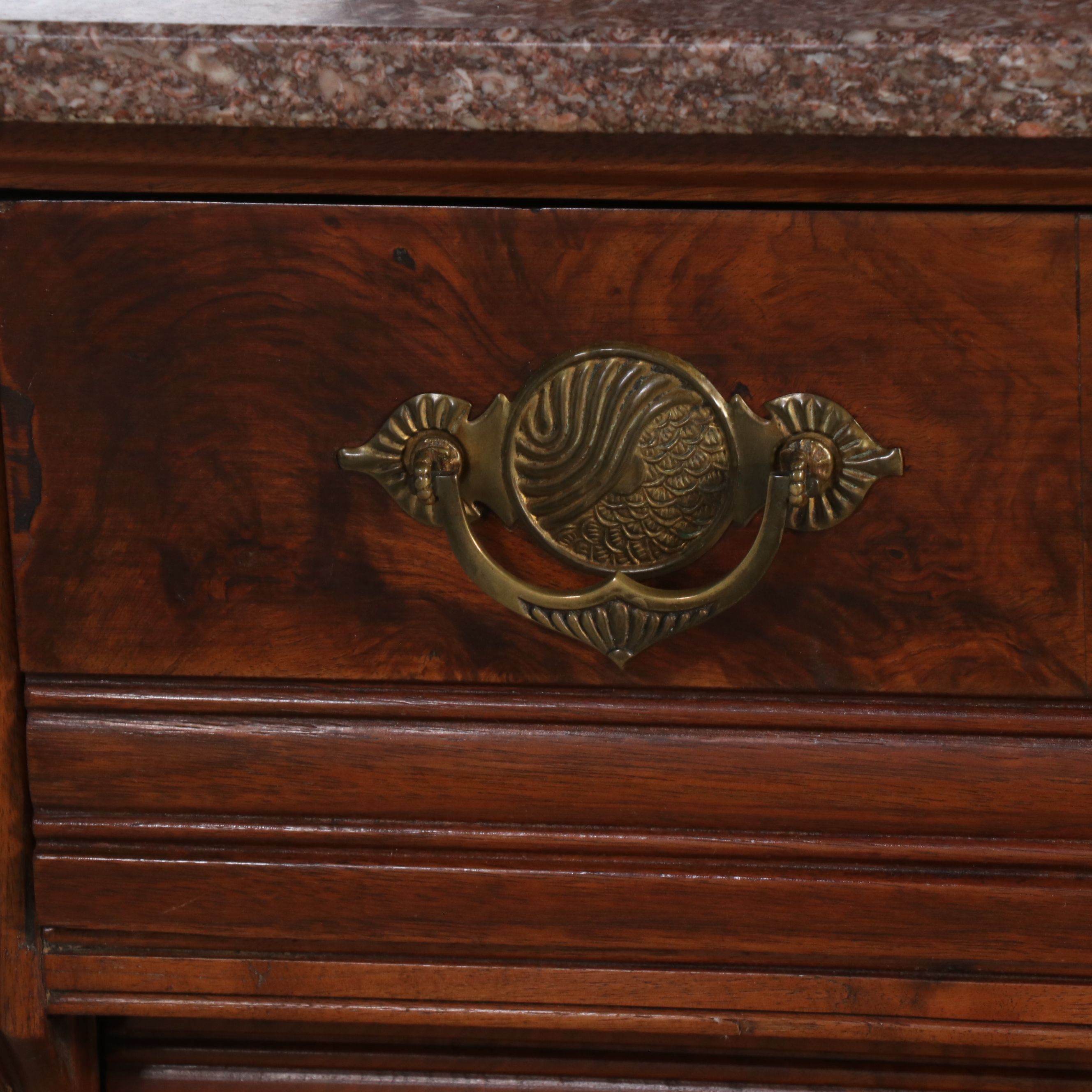 Victorian Eastlake Marble Top Walnut Dresser, Late 19th/Early 20th Century