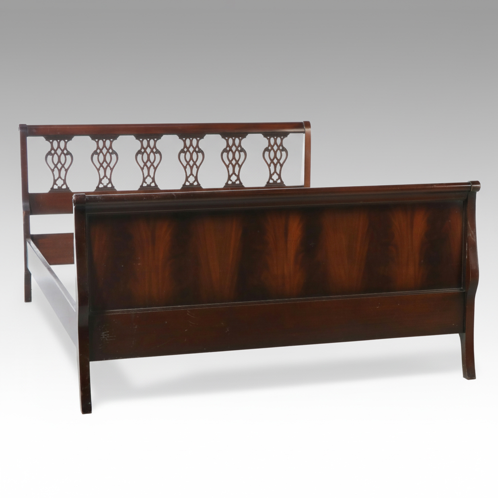 Rackstraw English Mahogany Chippendale Style Bed Frame, Early to Mid-20th C.