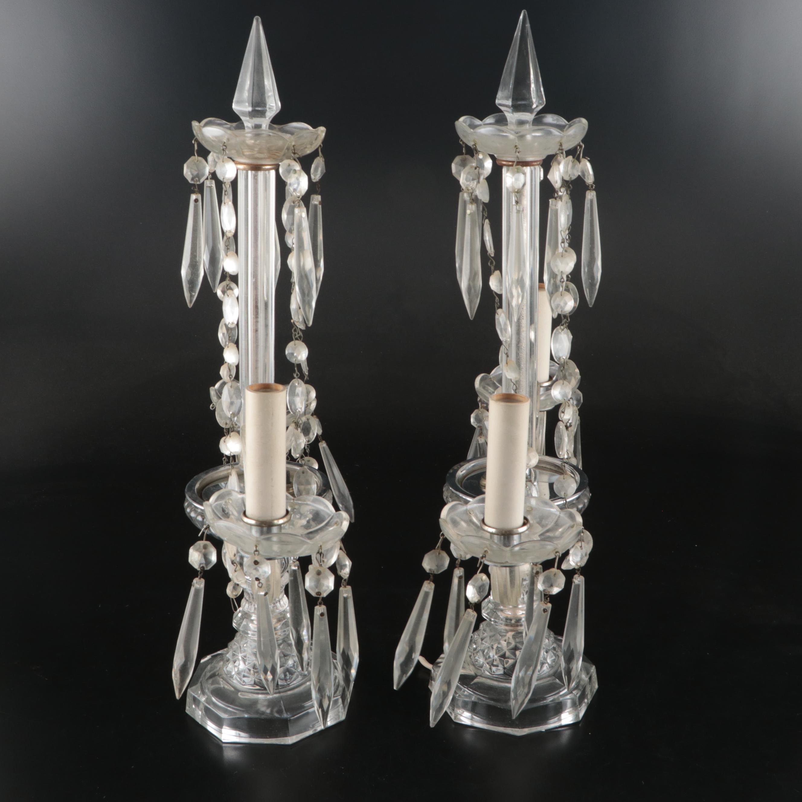 Pair of Three-Arm Crystal Girandole Candelabra