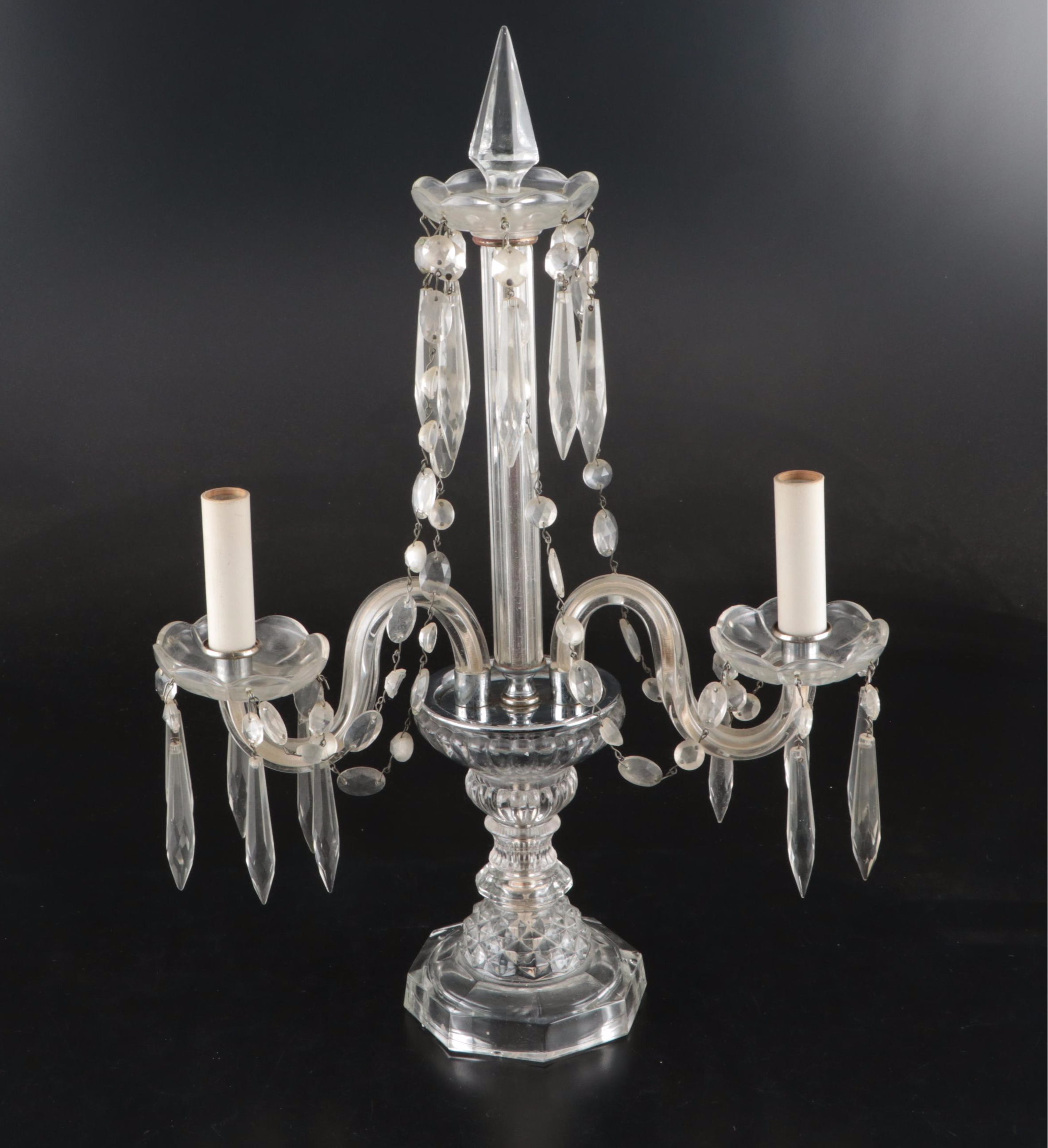Pair of Three-Arm Crystal Girandole Candelabra
