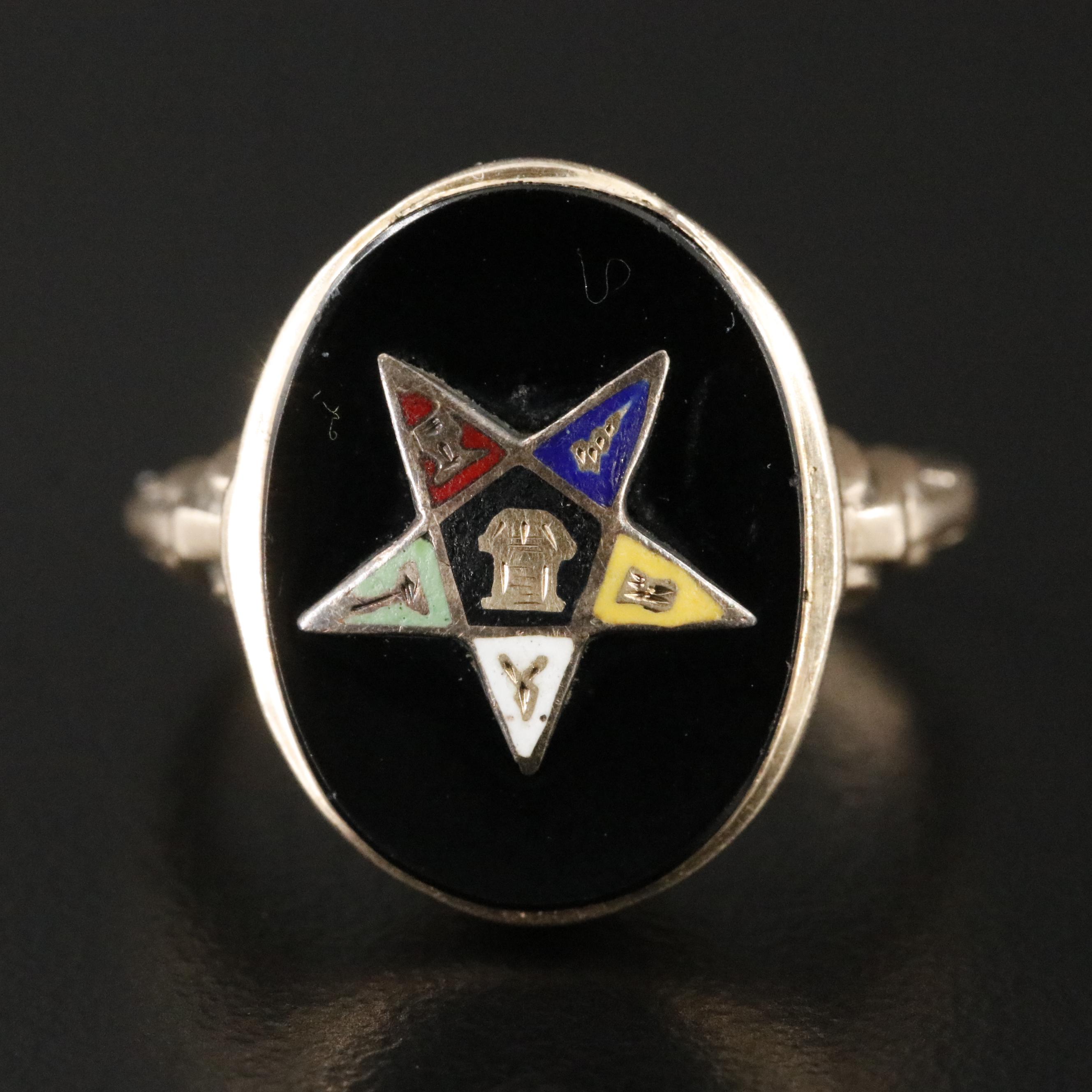 10K Black Onyx and Enamel Eastern Star Ring
