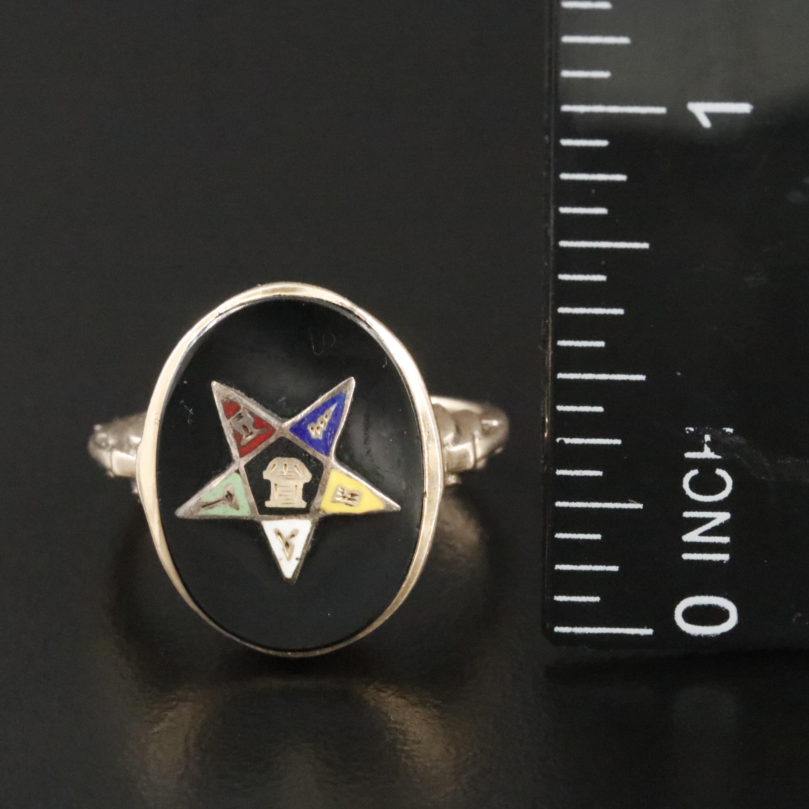 10K Black Onyx and Enamel Eastern Star Ring