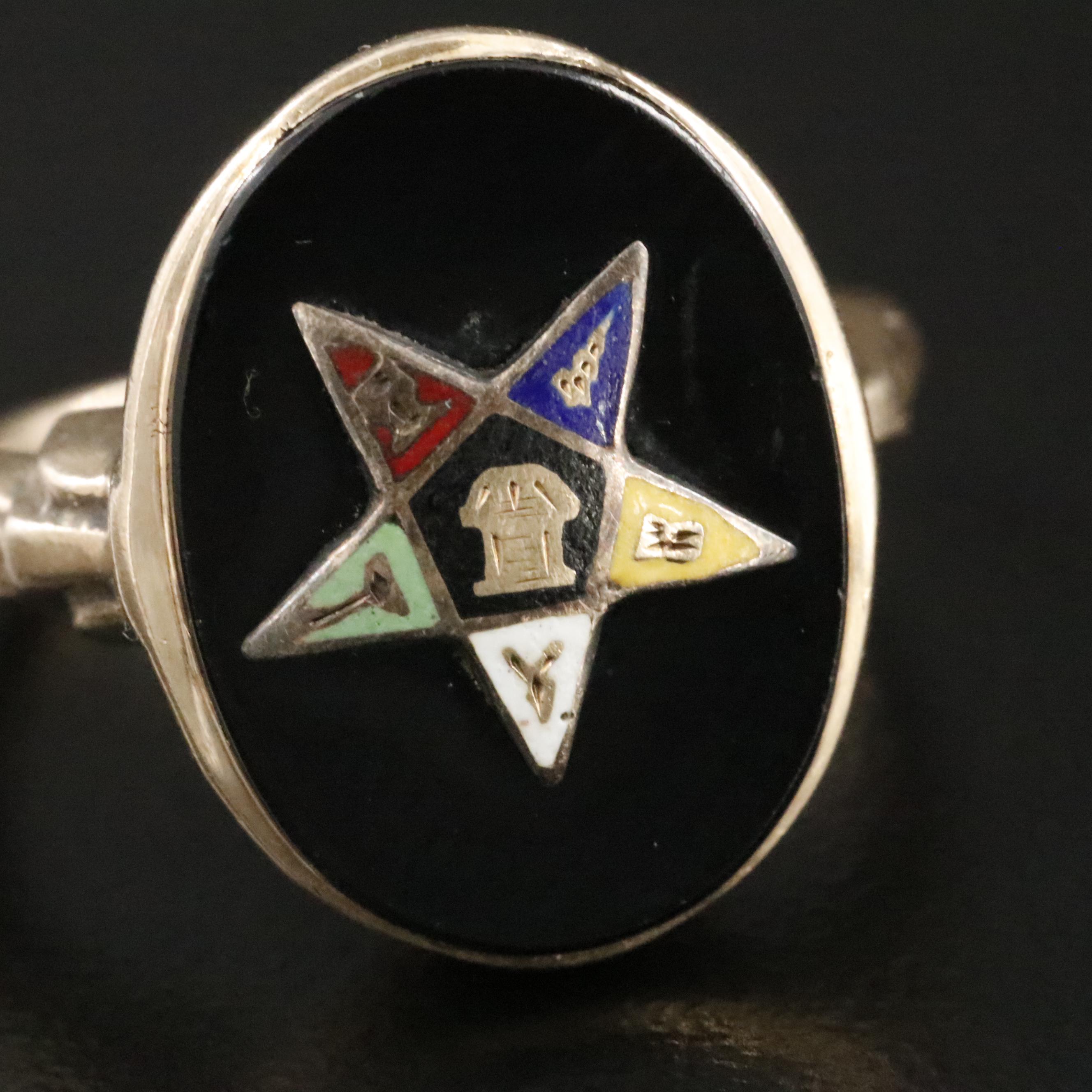 10K Black Onyx and Enamel Eastern Star Ring