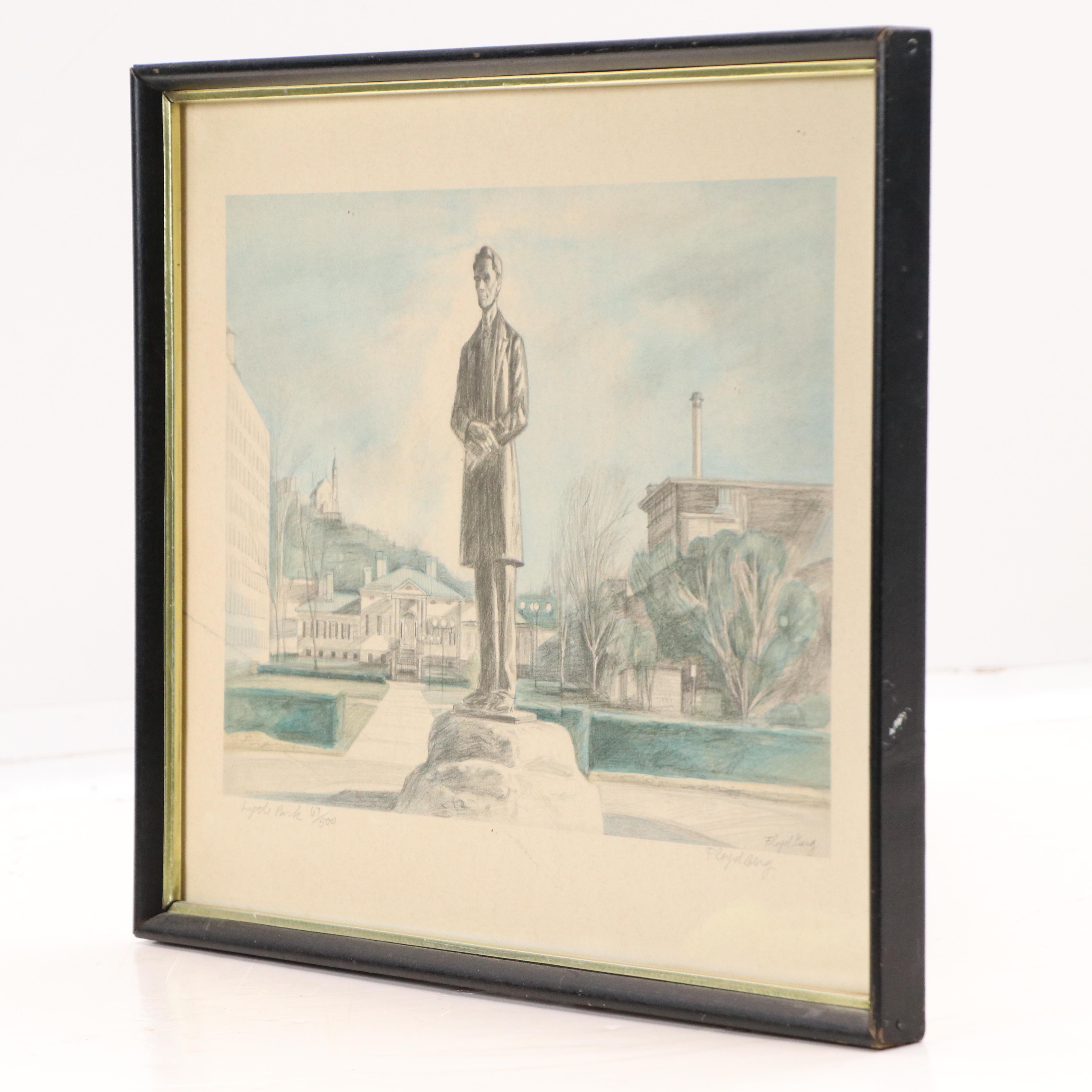 Floyd Berg Offset Lithograph "Lytle Park," Late 20th Century