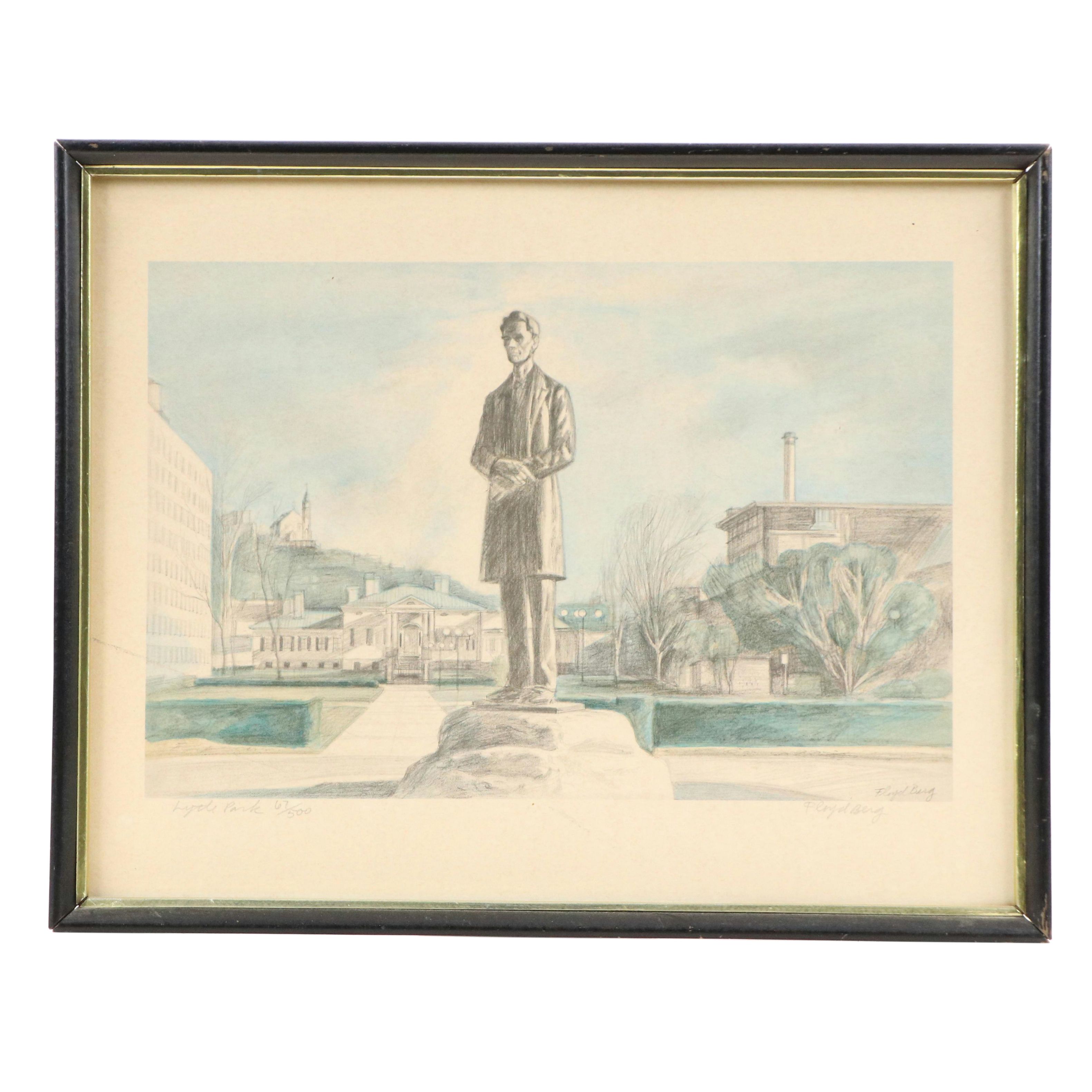 Floyd Berg Offset Lithograph "Lytle Park," Late 20th Century