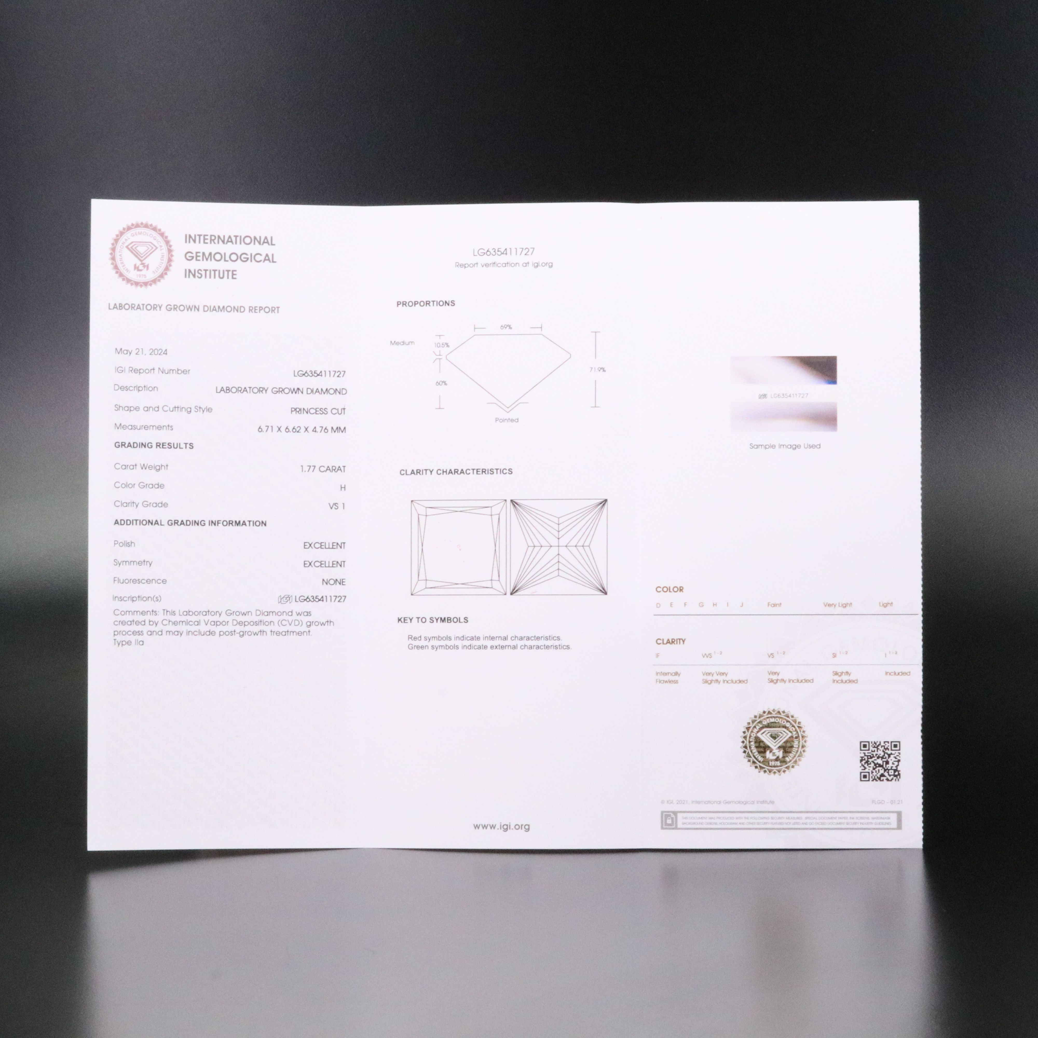 Loose 1.77 CT Lab Grown Diamond with IGI Report