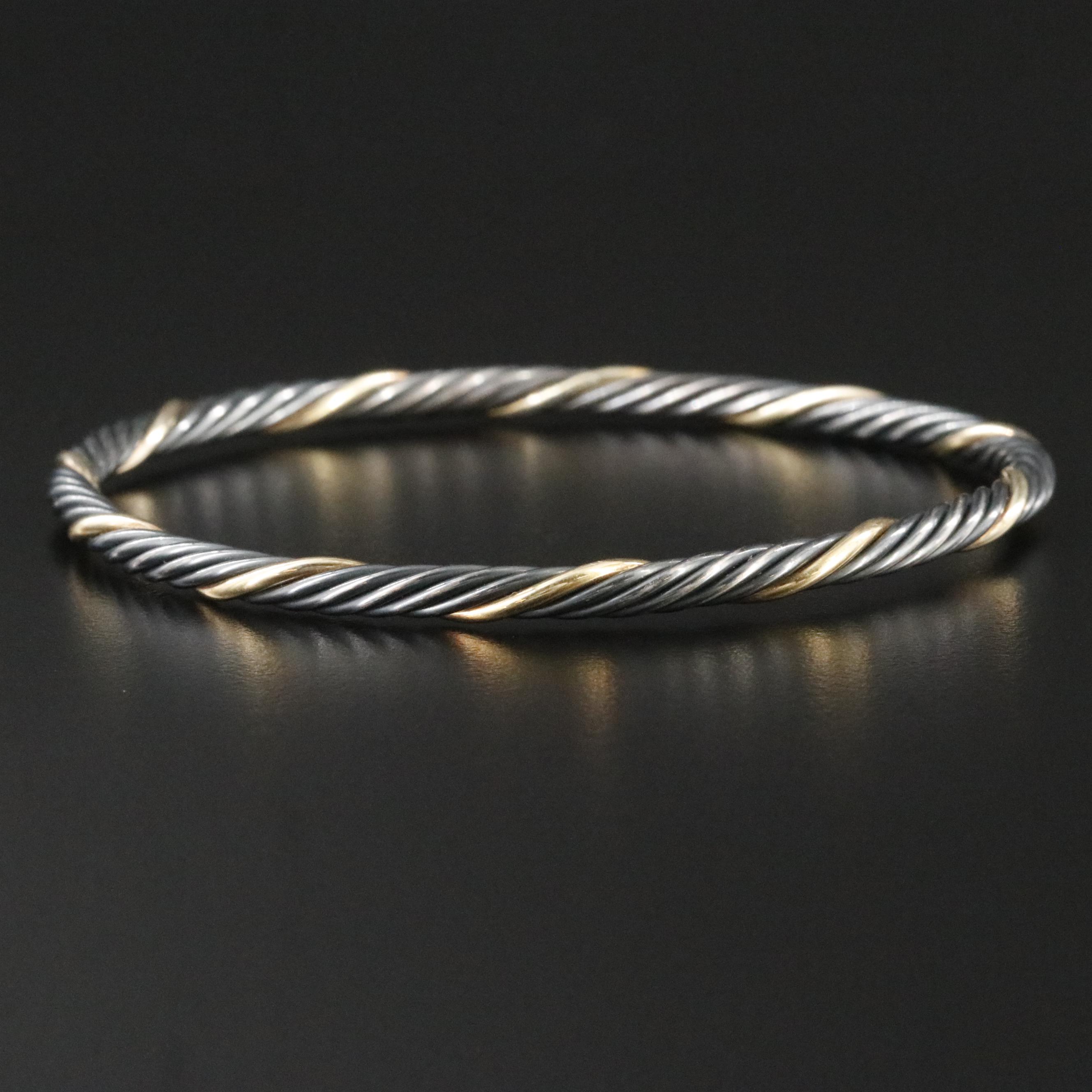 David Yurman Darkened Sterling and 18K Bonded Gold Twisted Bangle Bracelet