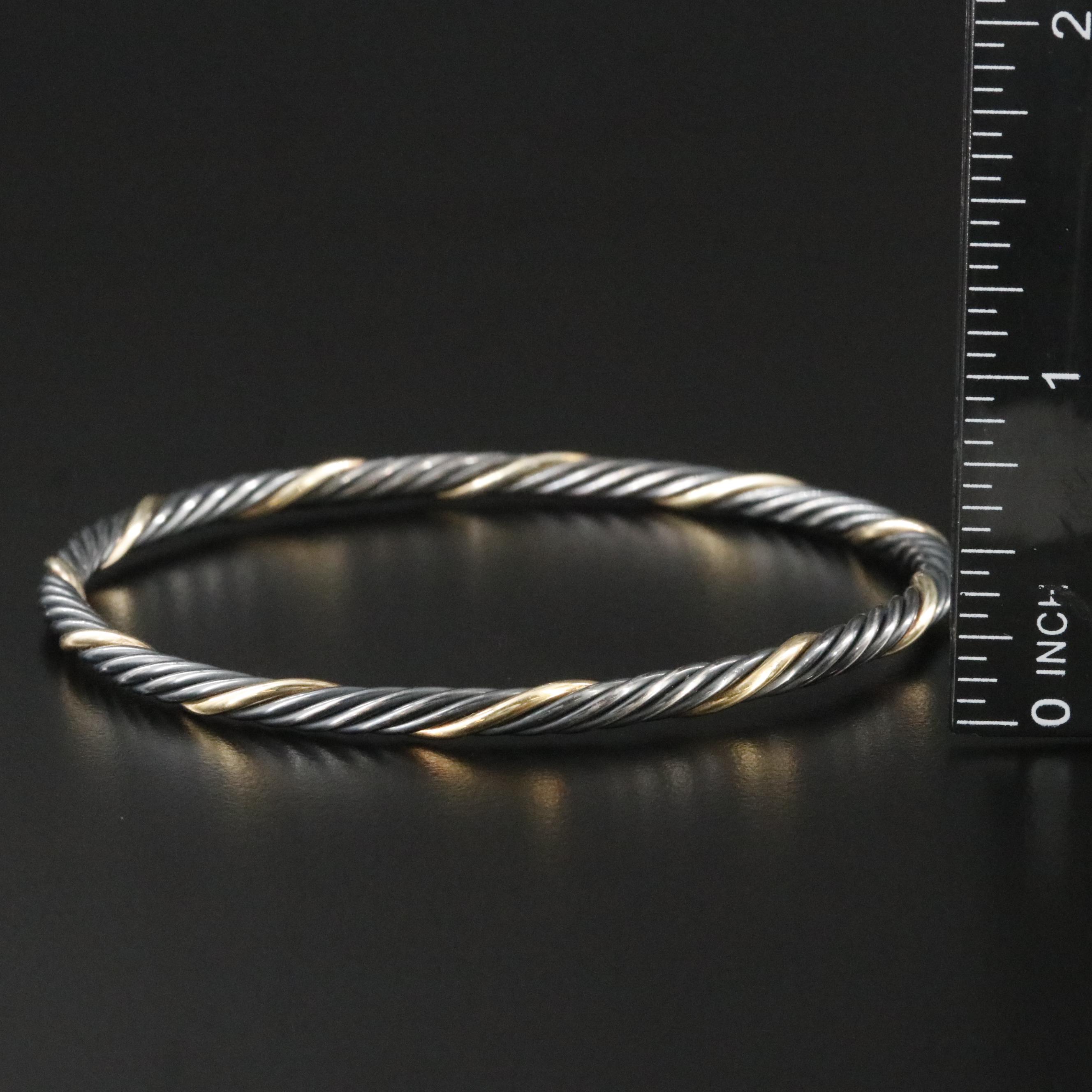David Yurman Darkened Sterling and 18K Bonded Gold Twisted Bangle Bracelet