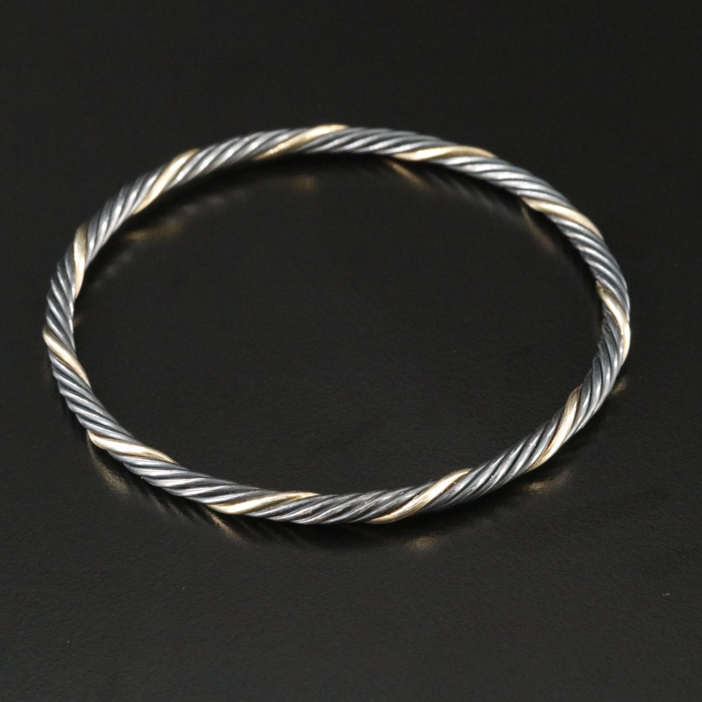 David Yurman Darkened Sterling and 18K Bonded Gold Twisted Bangle Bracelet