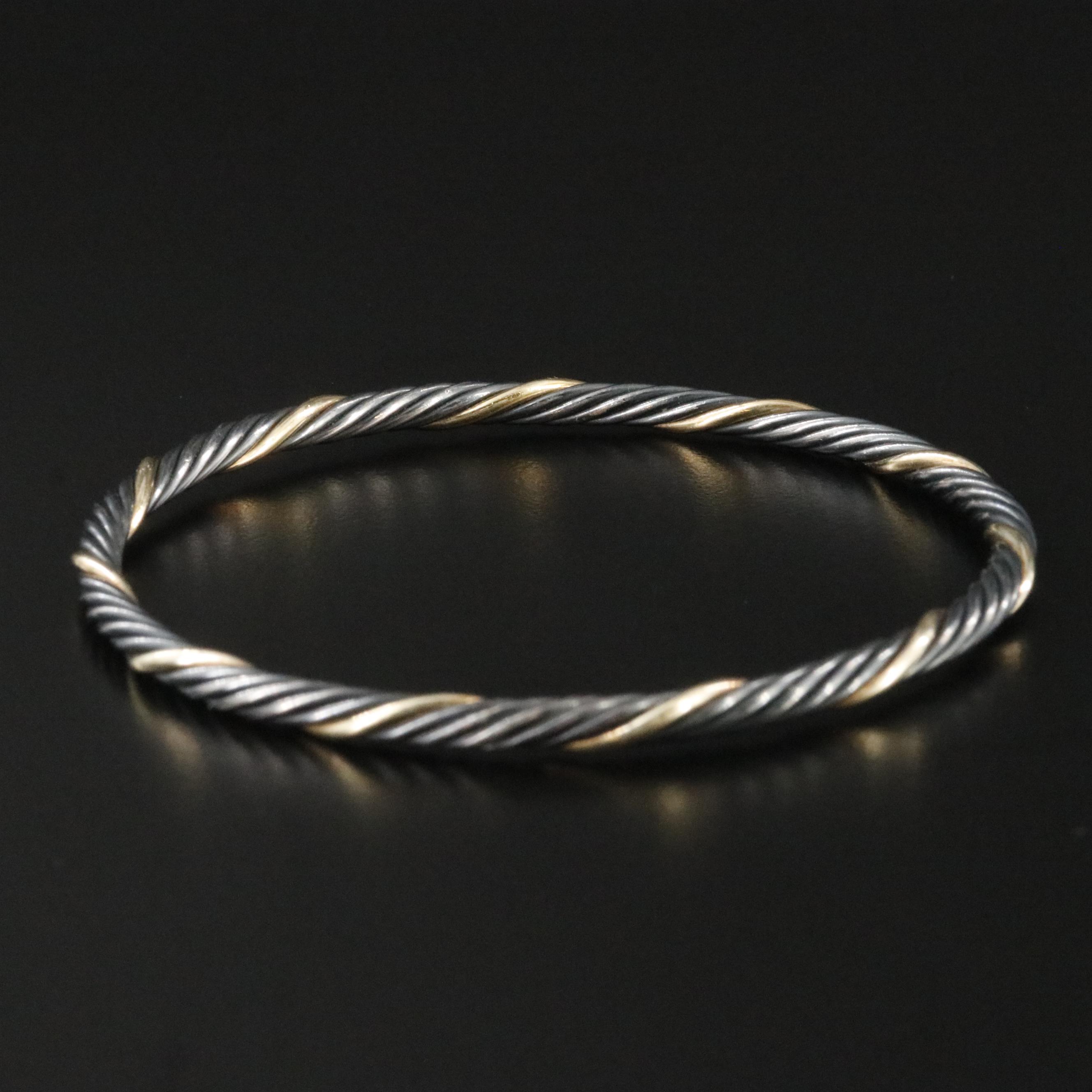 David Yurman Darkened Sterling and 18K Bonded Gold Twisted Bangle Bracelet
