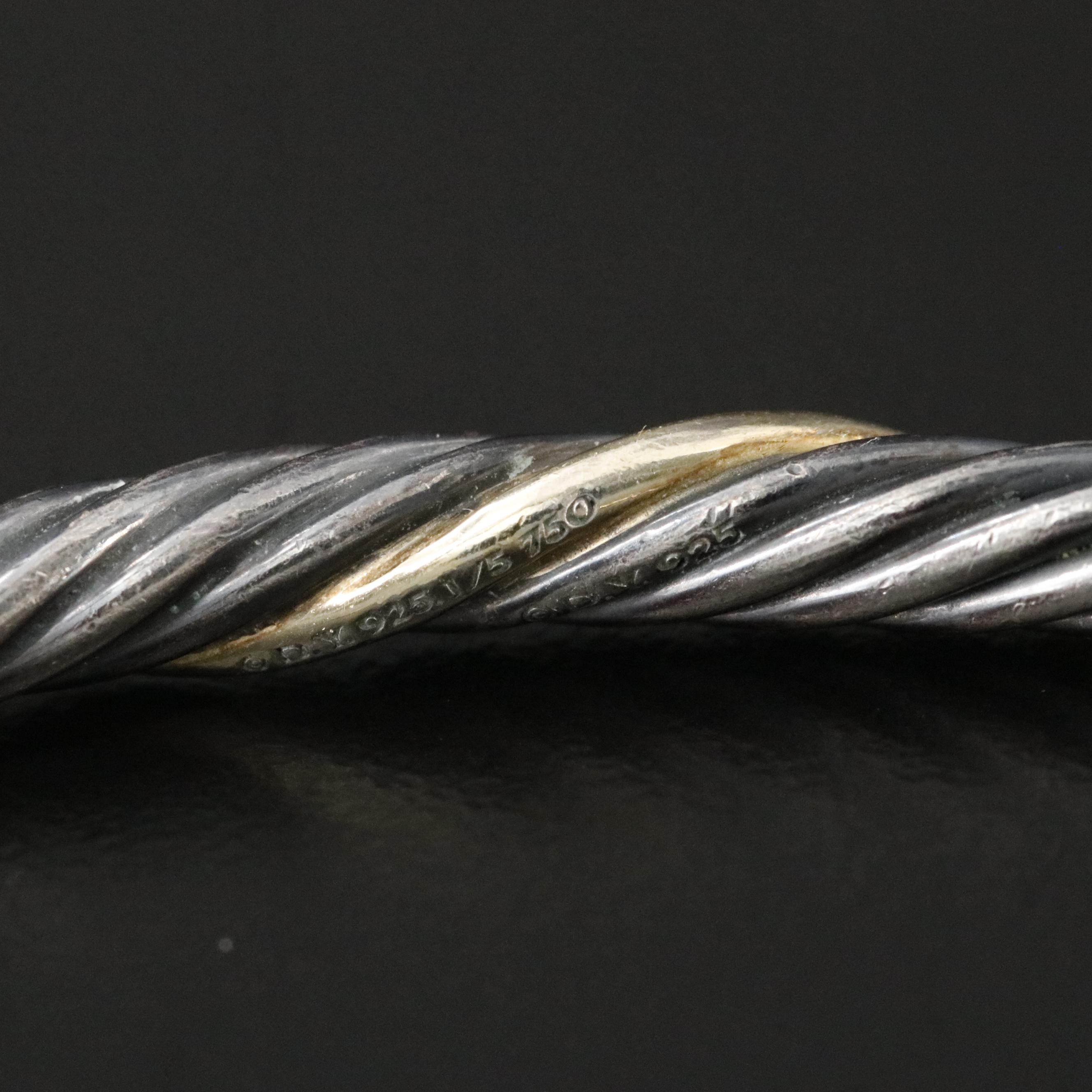 David Yurman Darkened Sterling and 18K Bonded Gold Twisted Bangle Bracelet