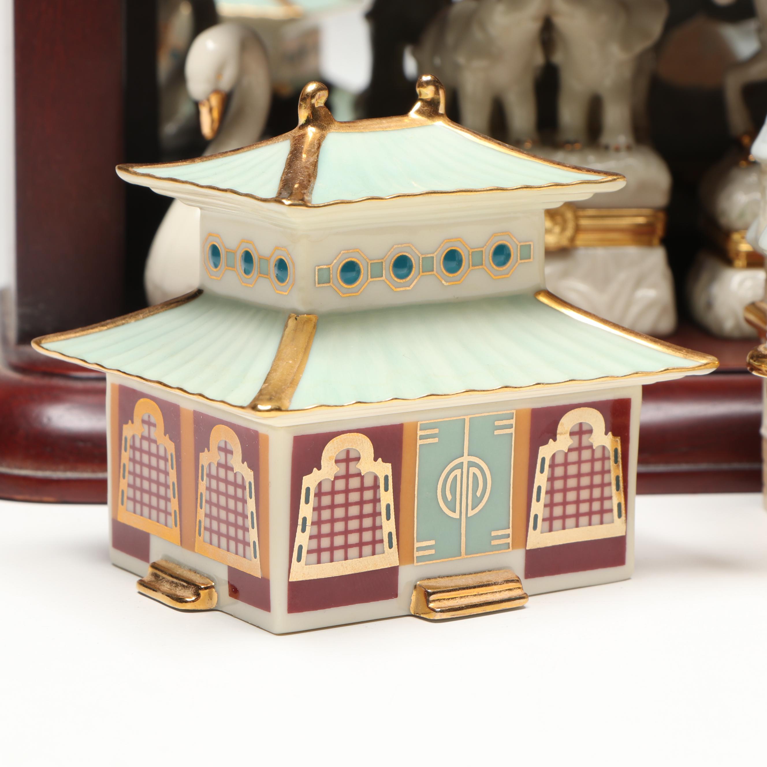 Lenox Porcelain Boxes with Wooden Display Shelves