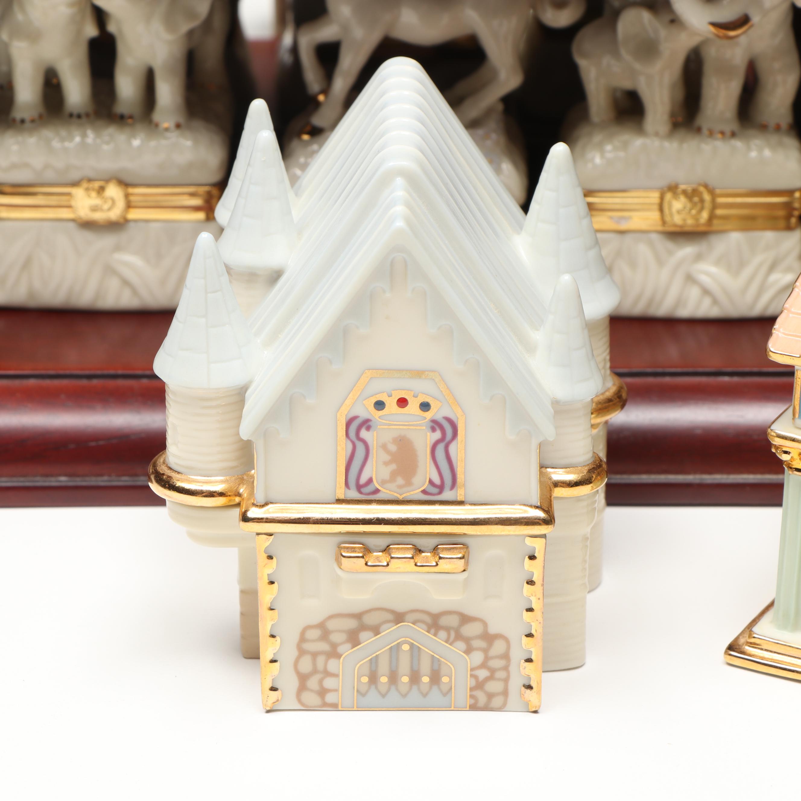 Lenox Porcelain Boxes with Wooden Display Shelves