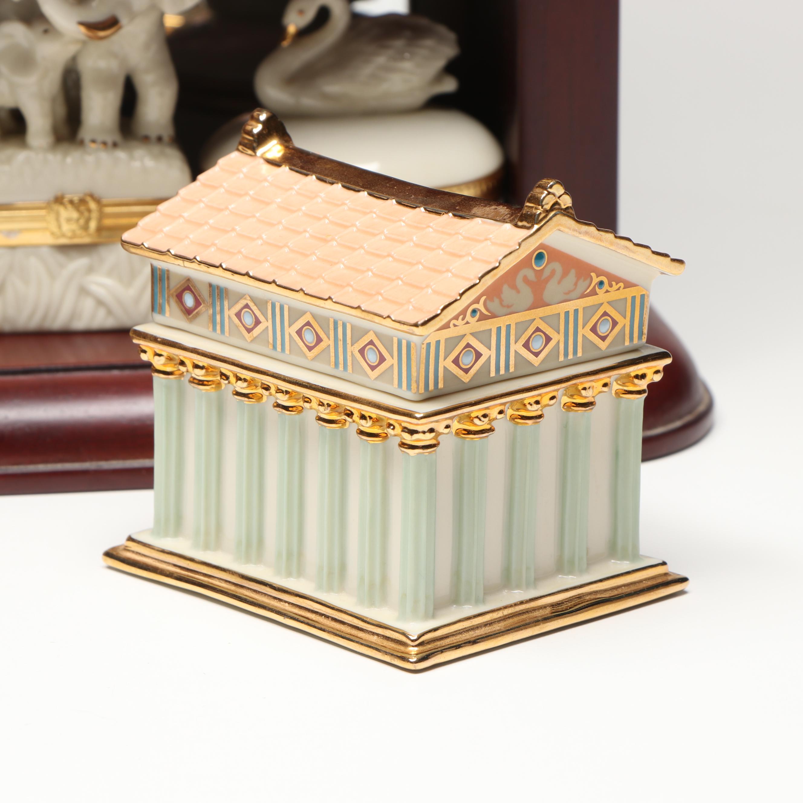 Lenox Porcelain Boxes with Wooden Display Shelves