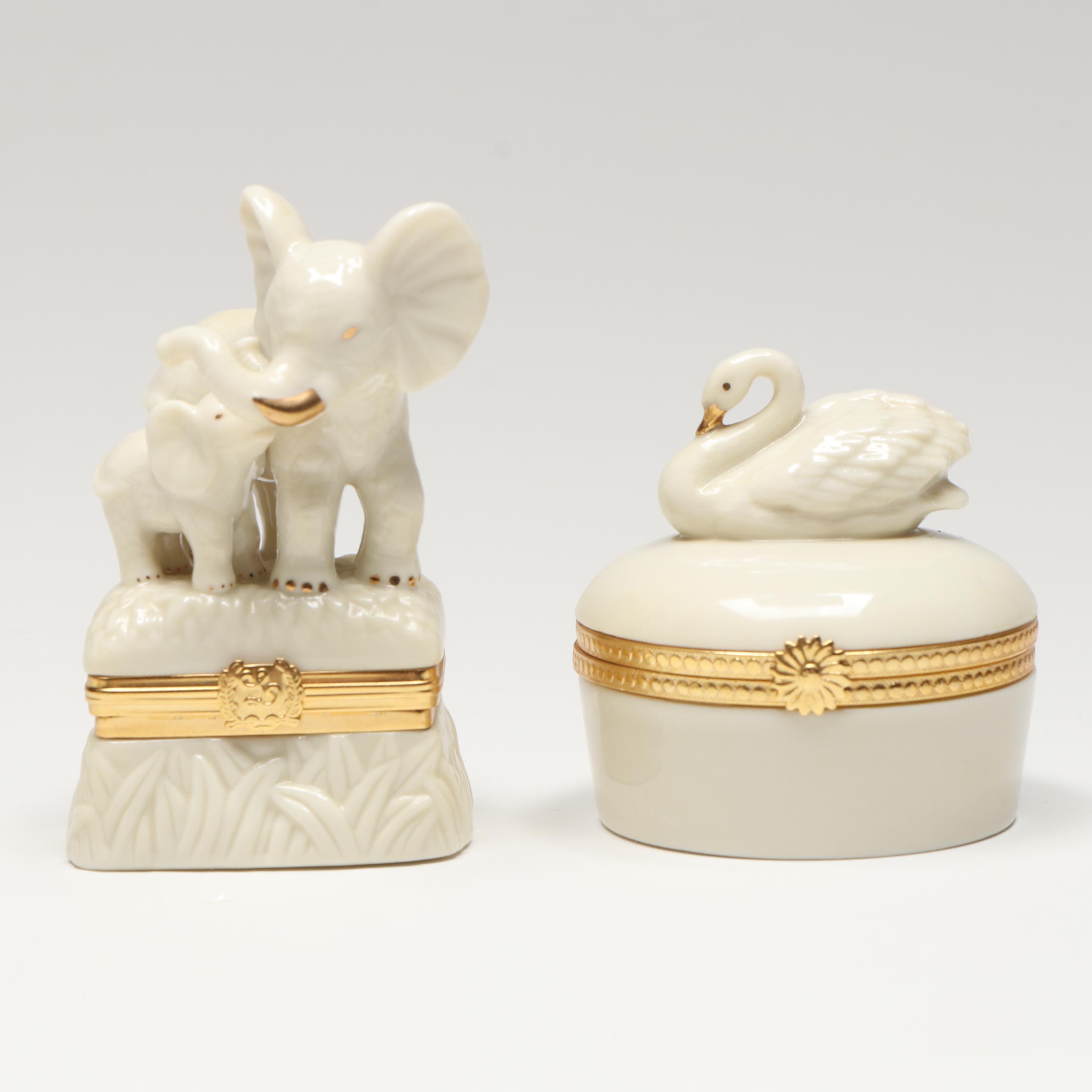 Lenox Porcelain Boxes with Wooden Display Shelves