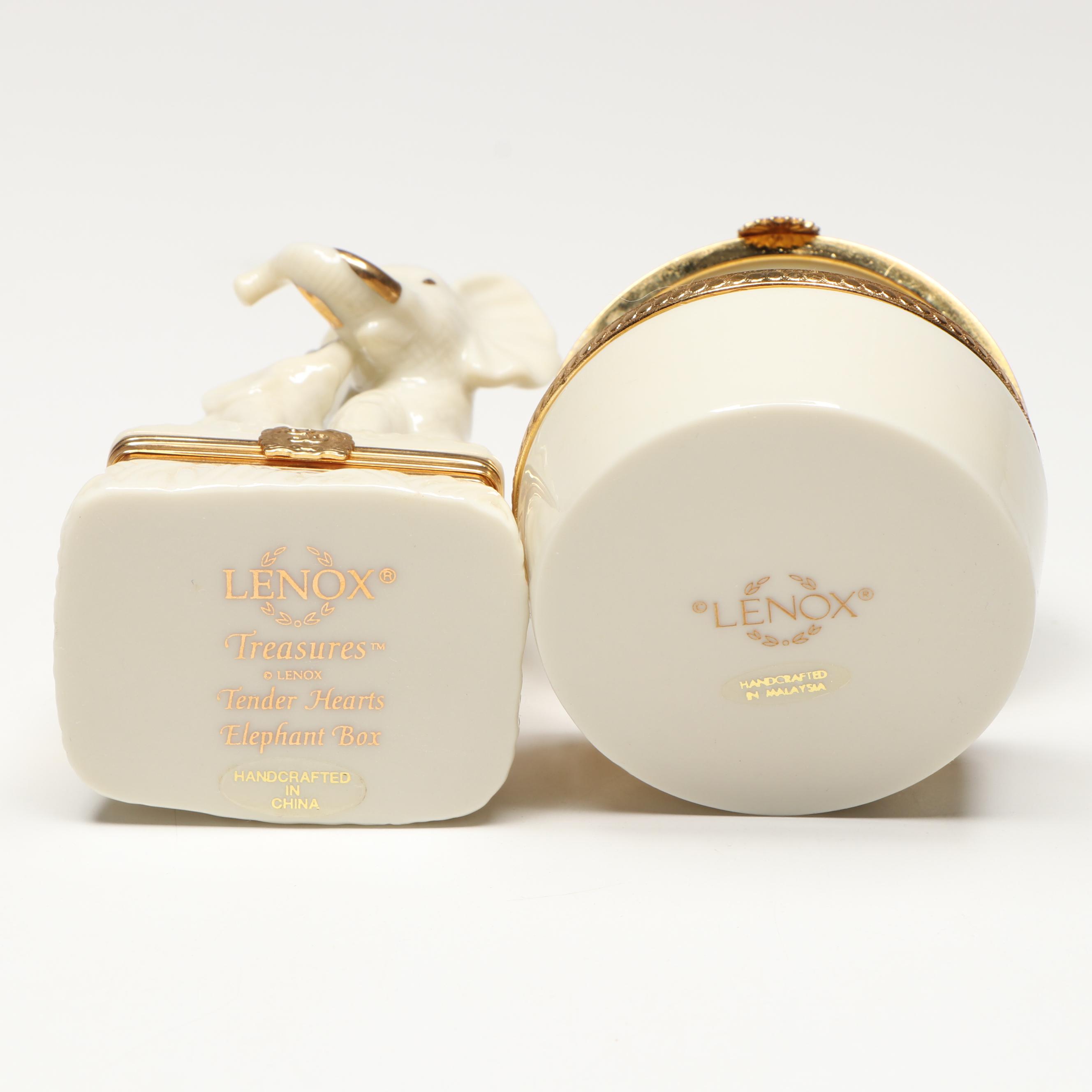 Lenox Porcelain Boxes with Wooden Display Shelves