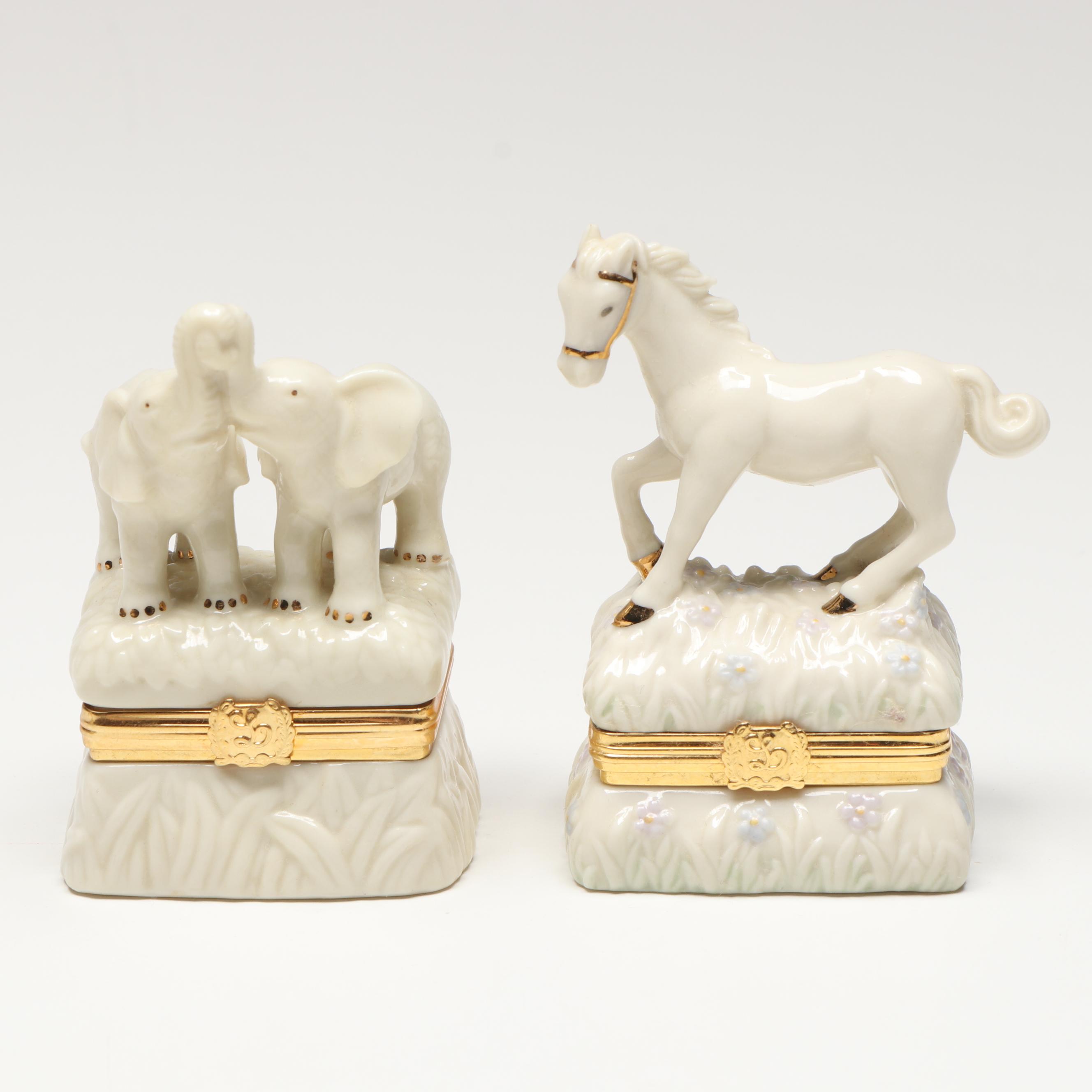 Lenox Porcelain Boxes with Wooden Display Shelves