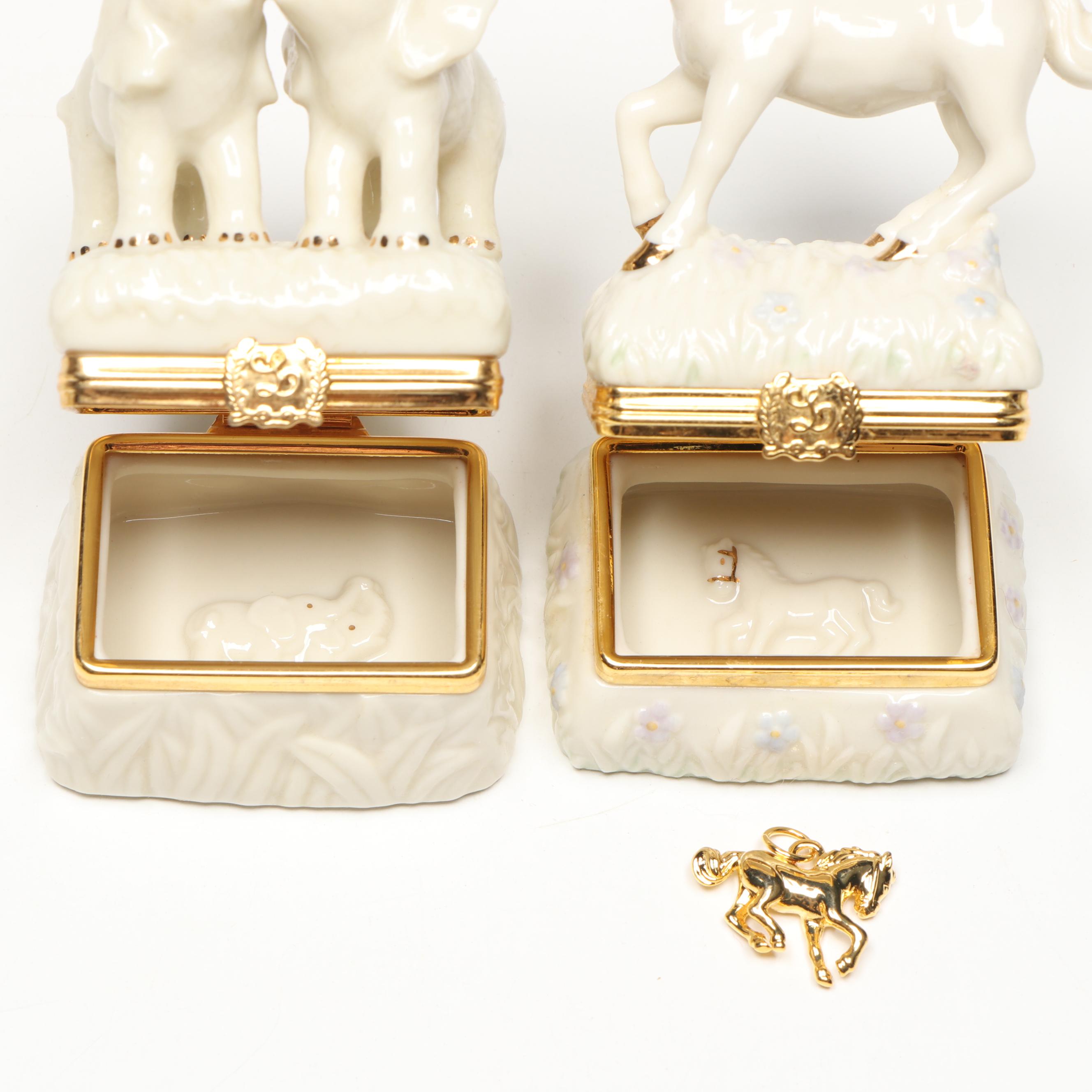 Lenox Porcelain Boxes with Wooden Display Shelves