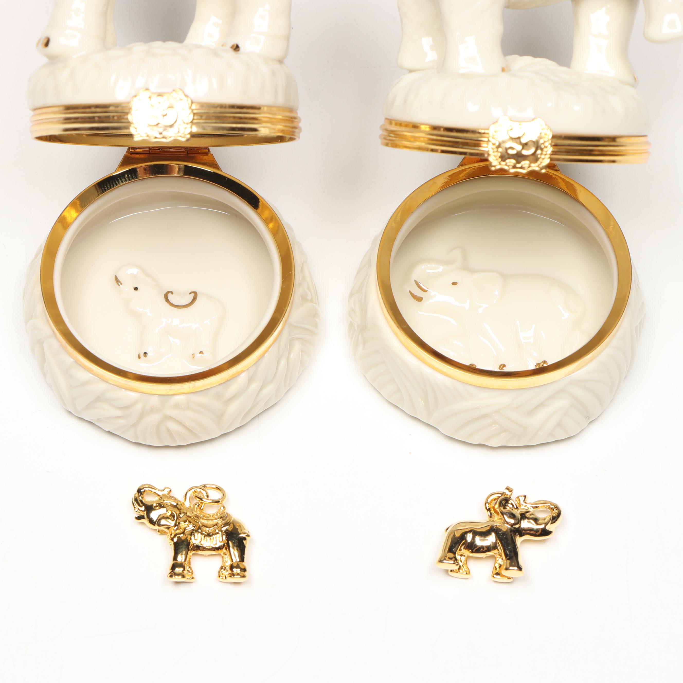 Lenox Porcelain Boxes with Wooden Display Shelves