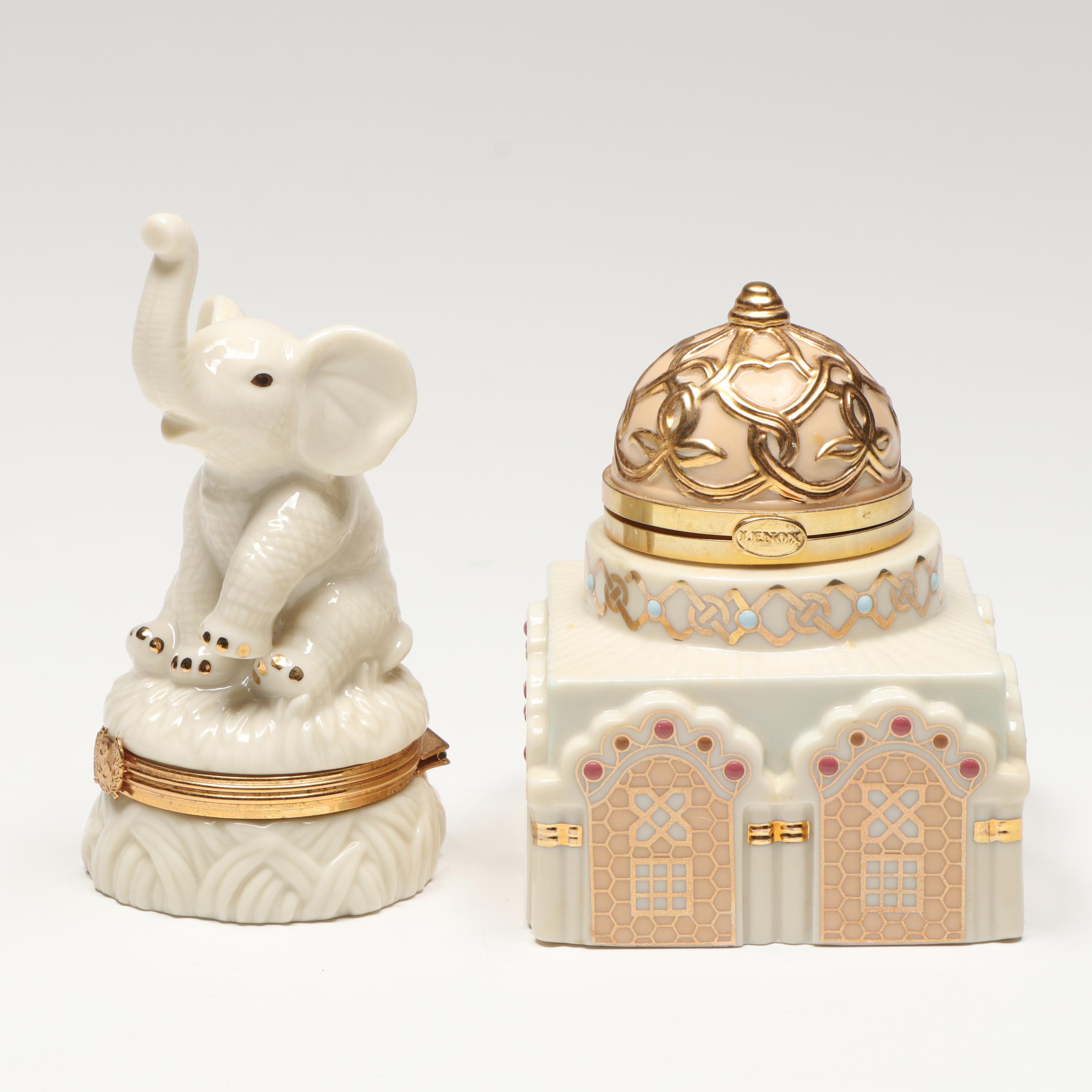 Lenox Porcelain Boxes with Wooden Display Shelves