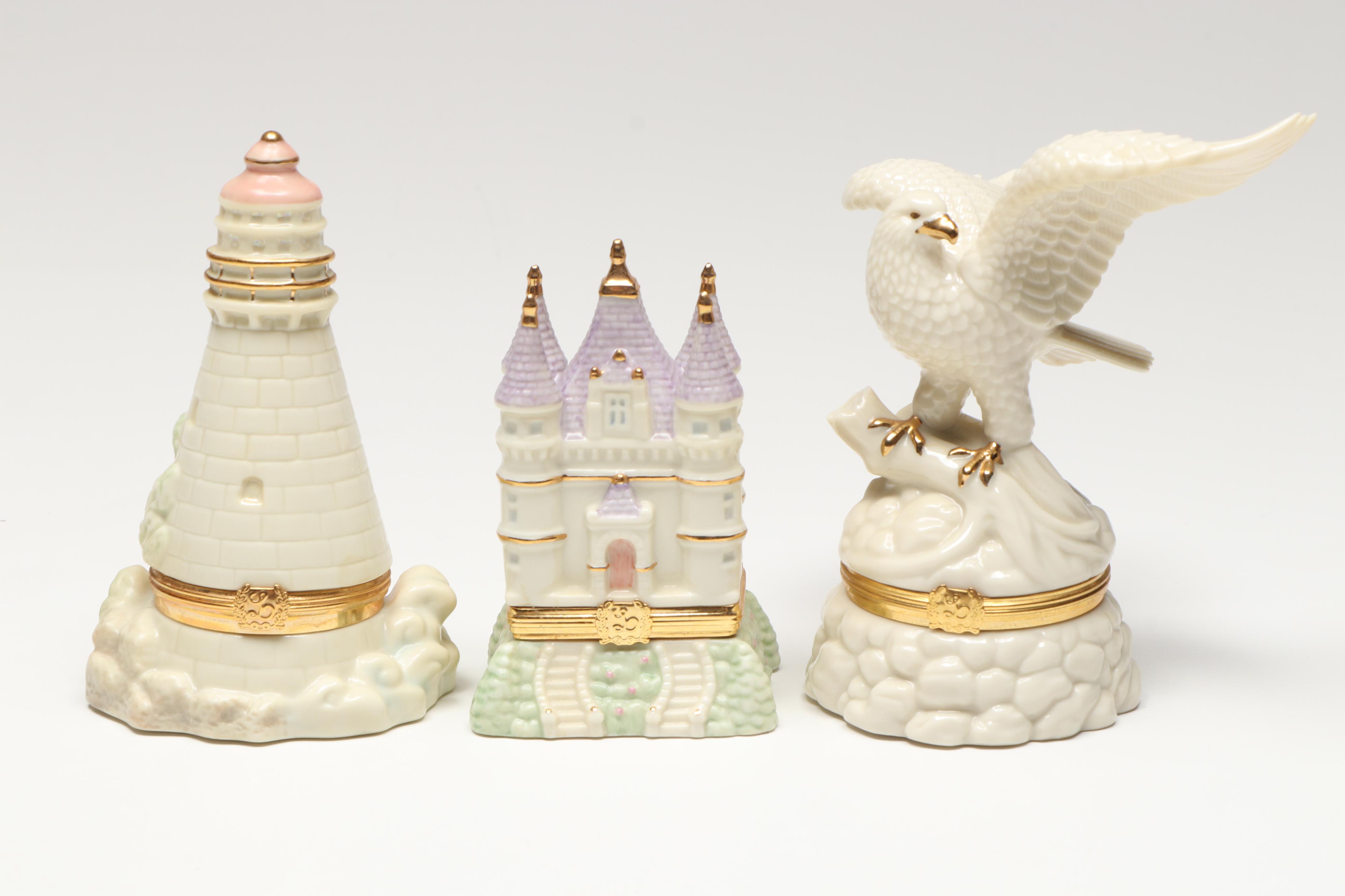 Lenox Porcelain Boxes with Wooden Display Shelves