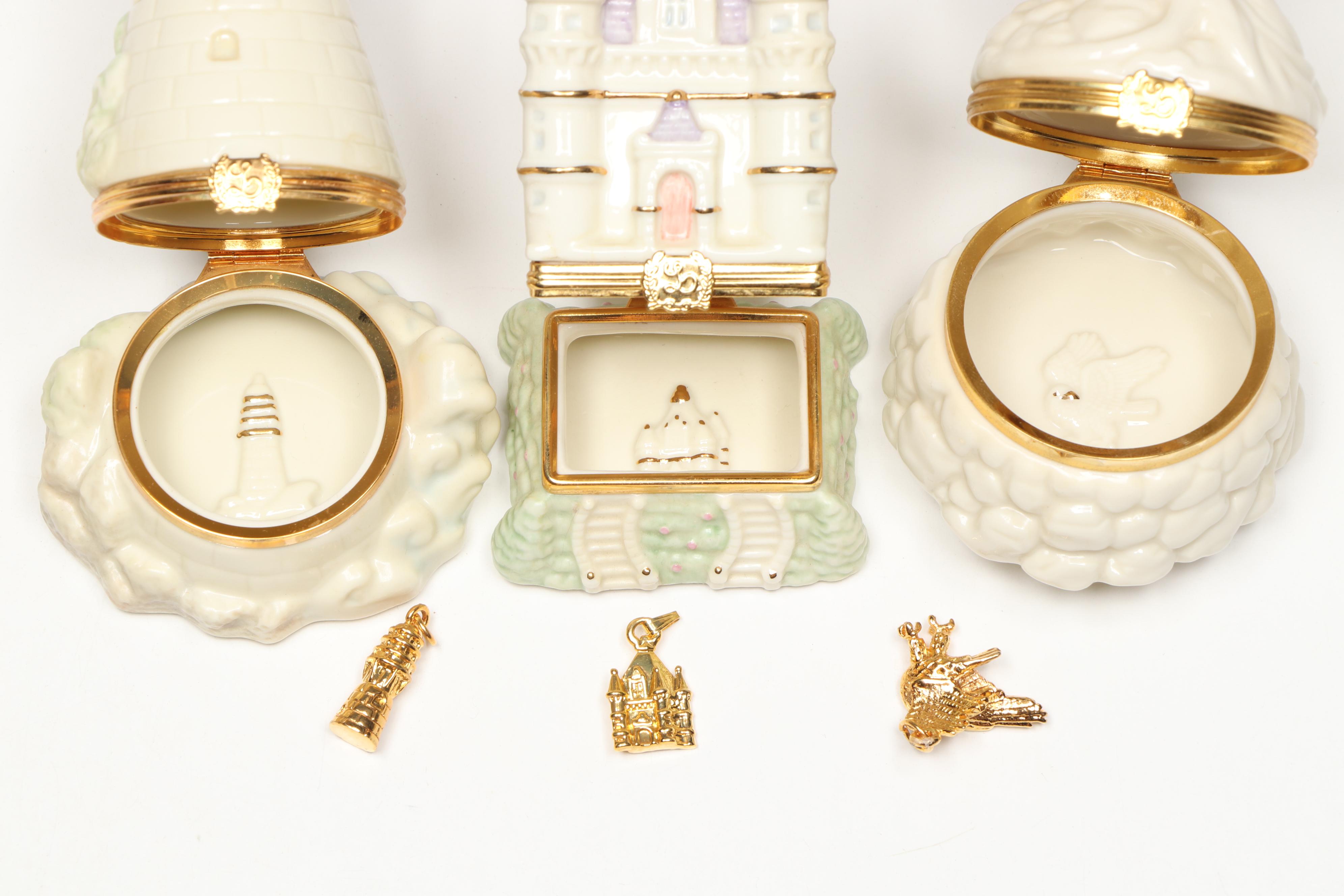 Lenox Porcelain Boxes with Wooden Display Shelves