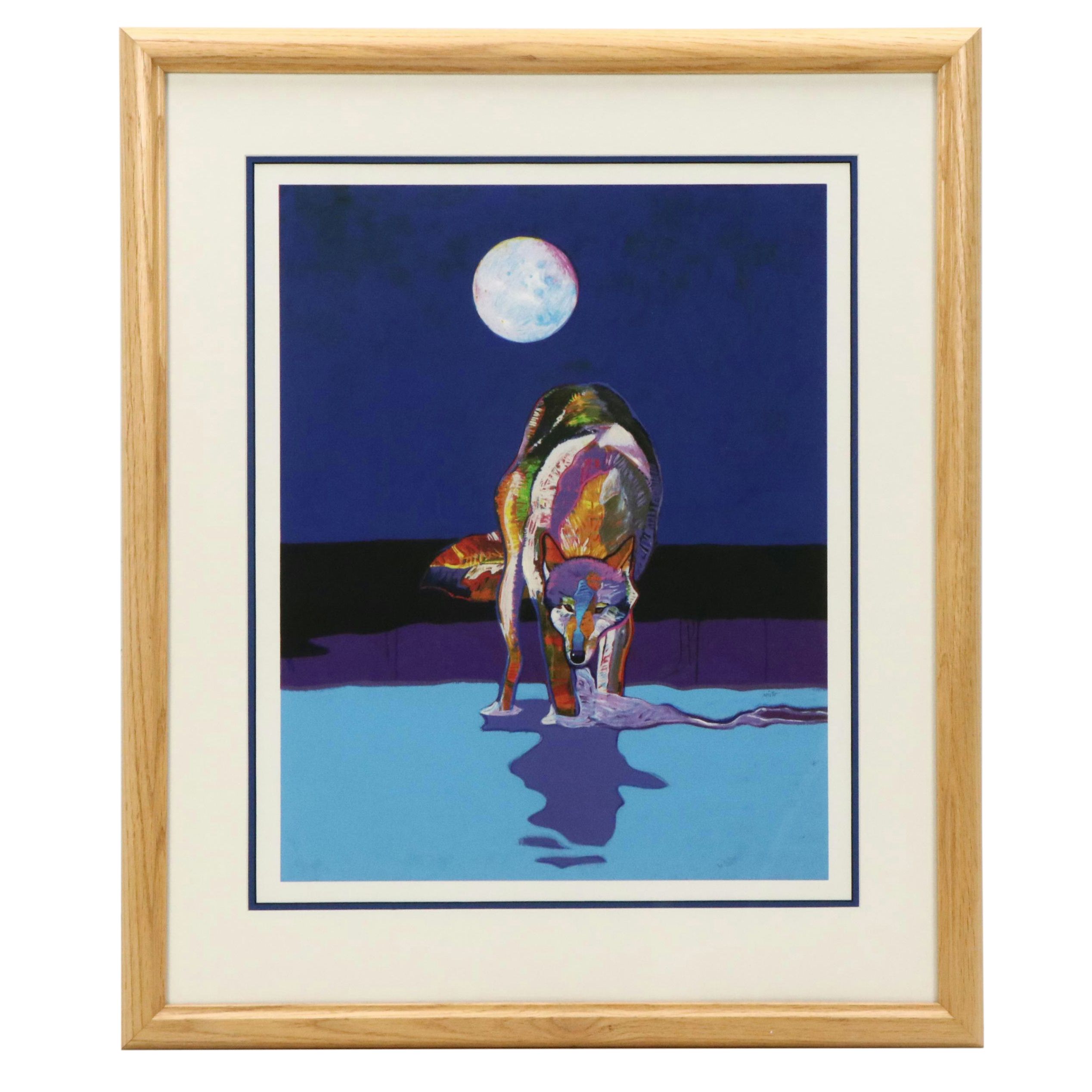John Nieto Serigraph of Wolf Under Full Moon, 1996