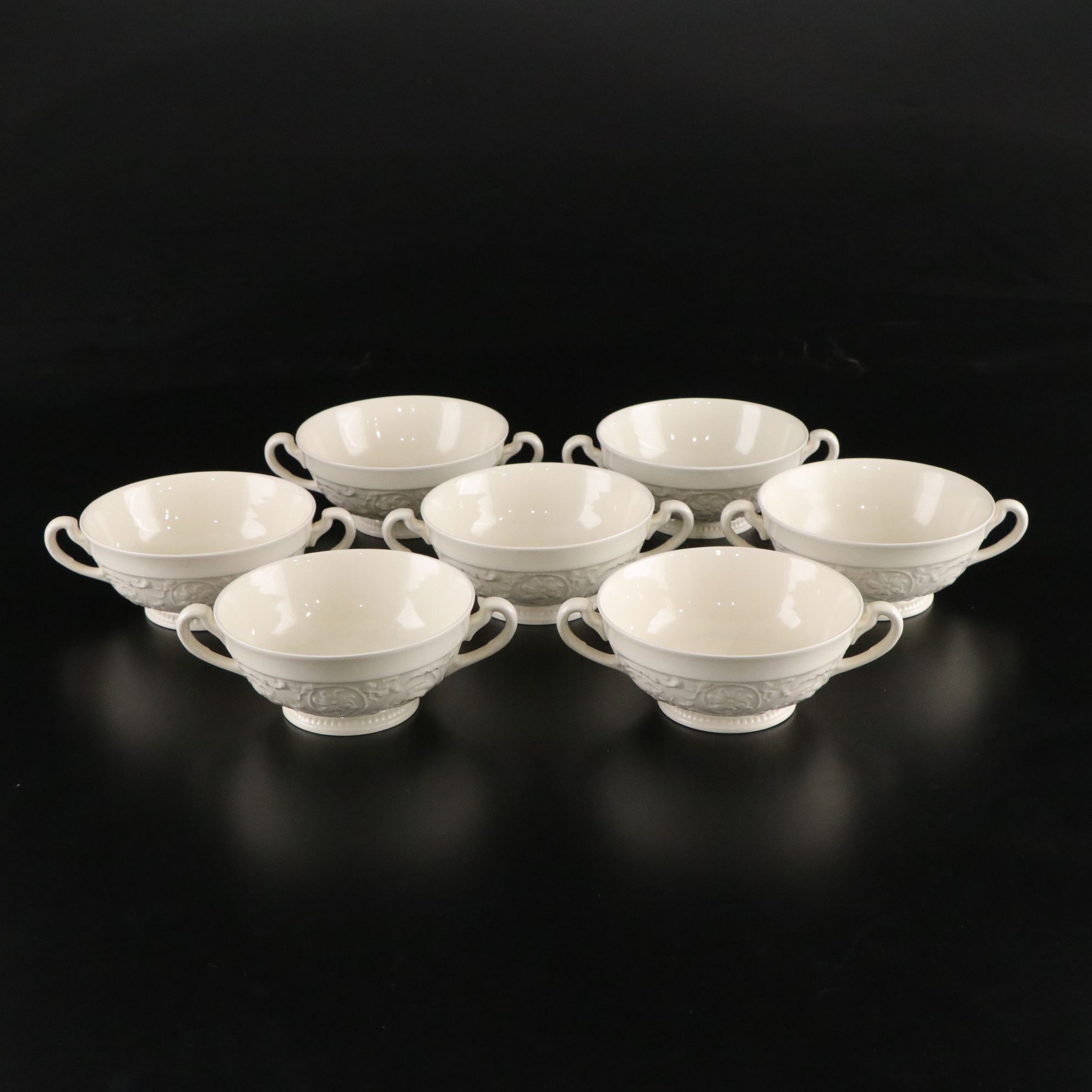 Wedgwood "Patrician" Soup Bowls with Cups and Saucers, Mid-Late 20th C.